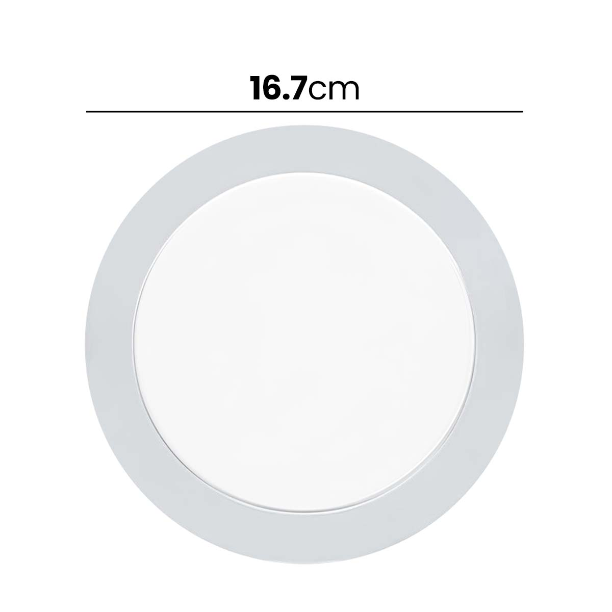 Una pantalla de lámpara redonda blanca con borde gris, 16,7 cm de diámetro.