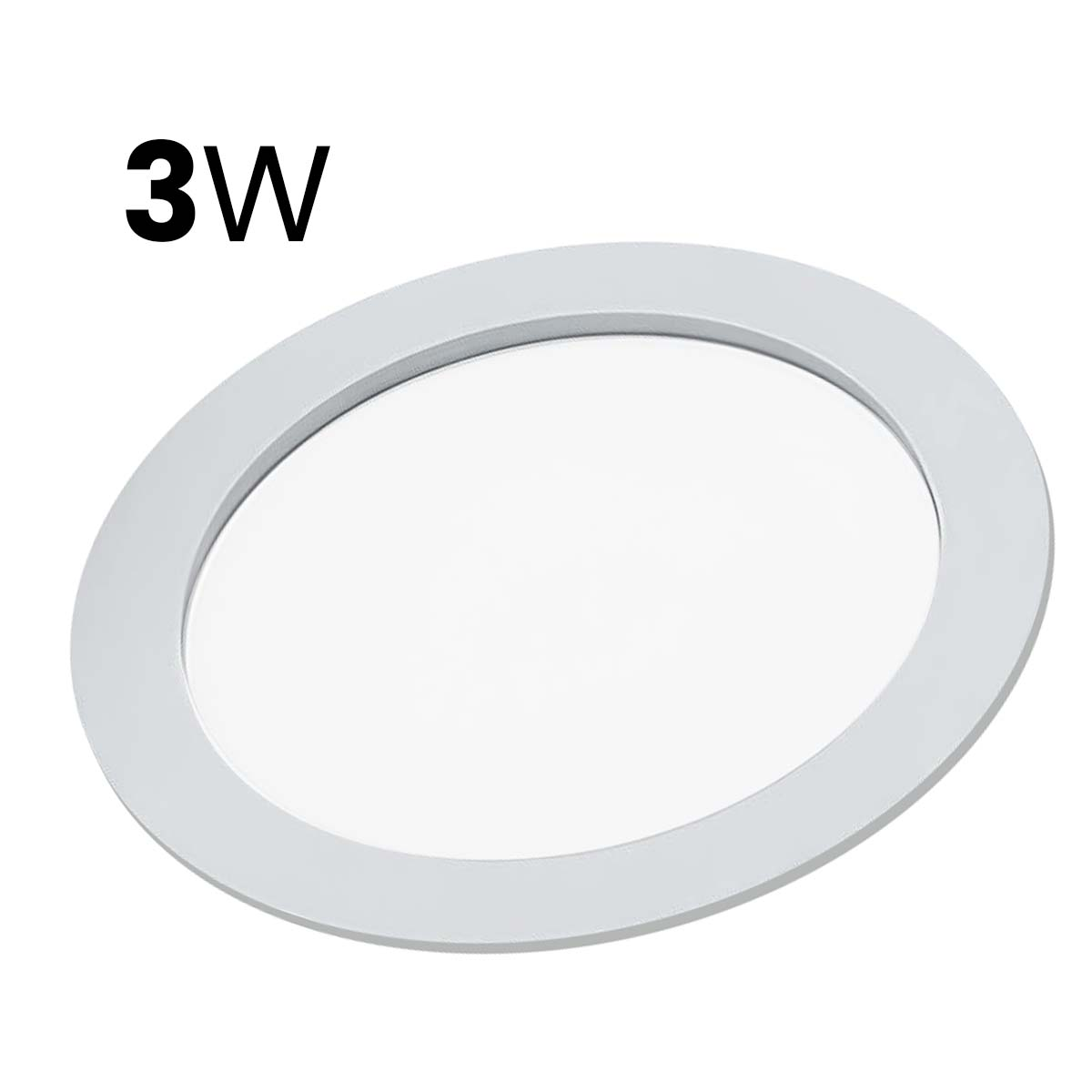 Un ventilador de techo redondo y blanco con texto "3W".