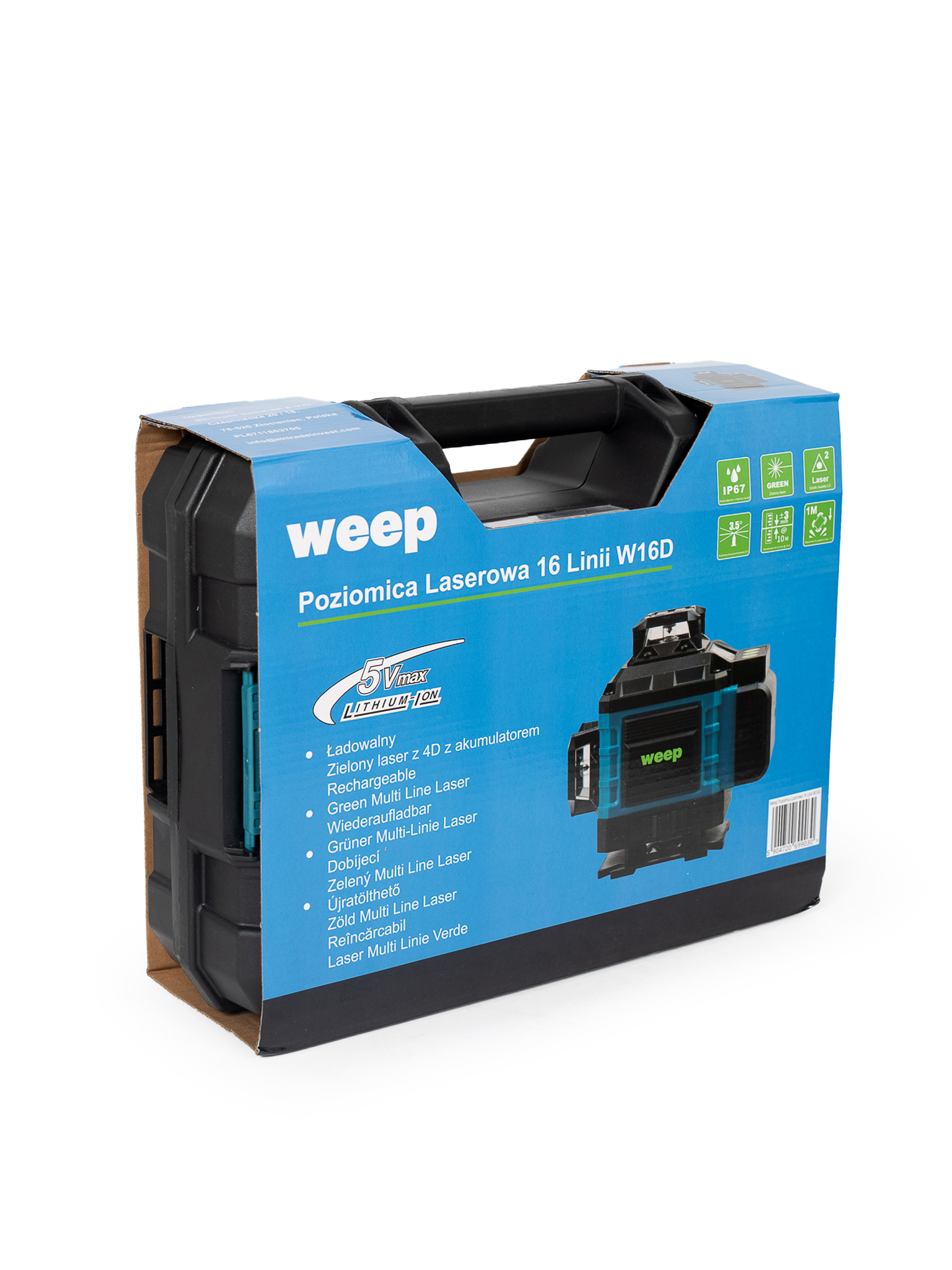 Laser-Wasserwaage mit grünem Laser, 16 Linien, wiederaufladbar, im Koffer.
