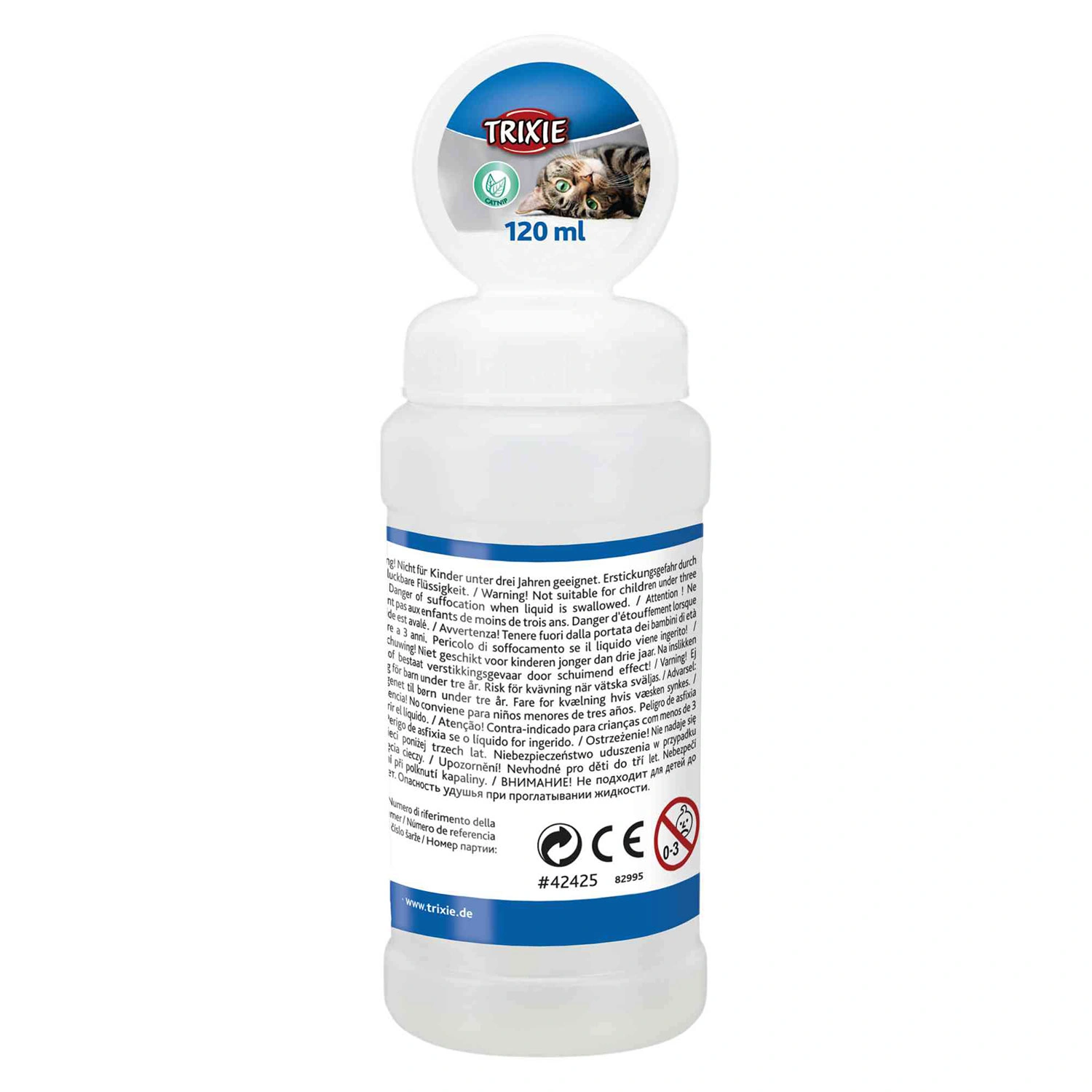 Flacone con logo Trixie, gatto e etichetta 120 ml. Include avvisi.