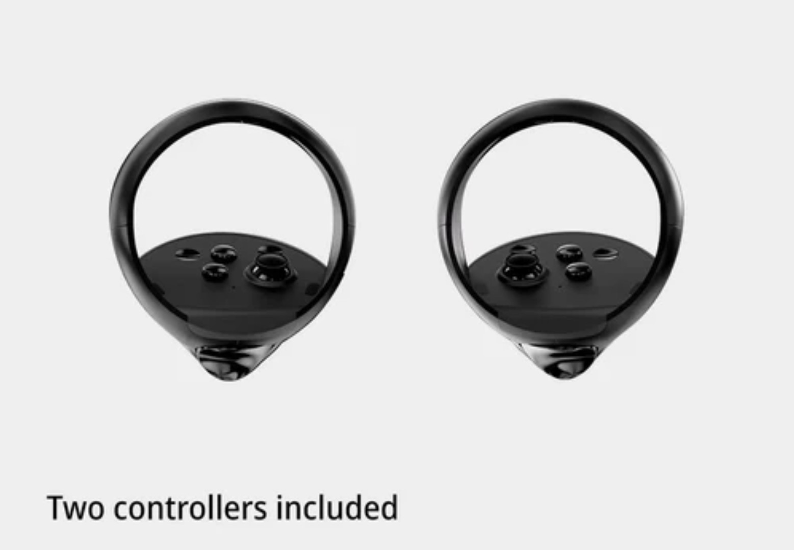 Due controller VR neri con anelli e pulsanti.