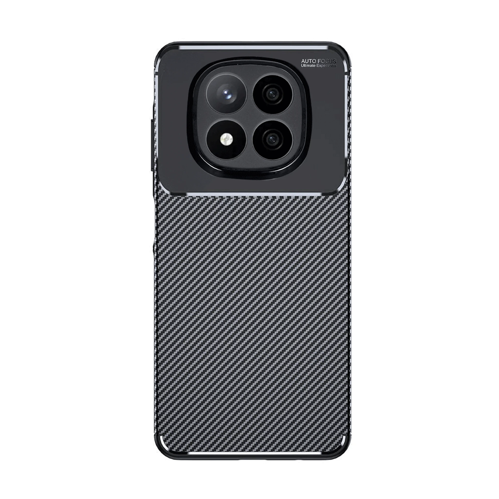 Karbon fiber dokulu siyah telefon kılıfı ve dörtlü kamera.