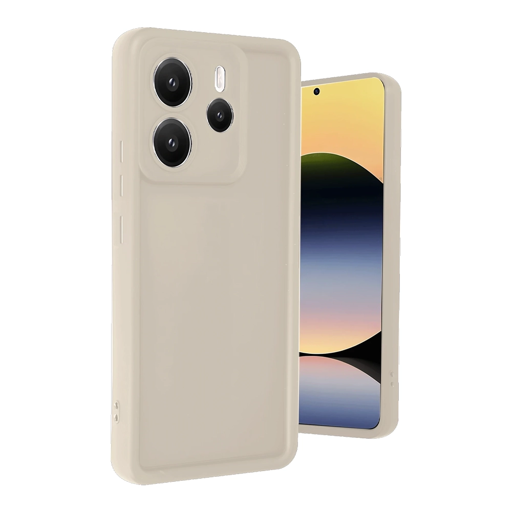 Üçlü kamera lensli açık bej telefon kılıfı.