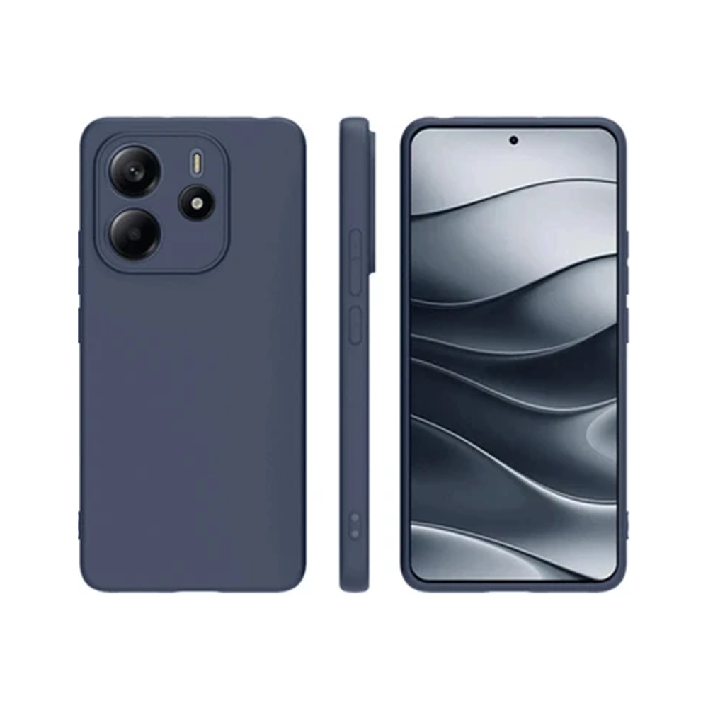 Koyu mavi telefon kılıfı ve akıllı telefonun üç görünümü.