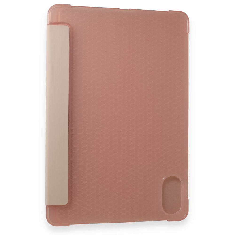 Sol tarafta bej rengi şeritli, pembe renkli tablet kılıfı.