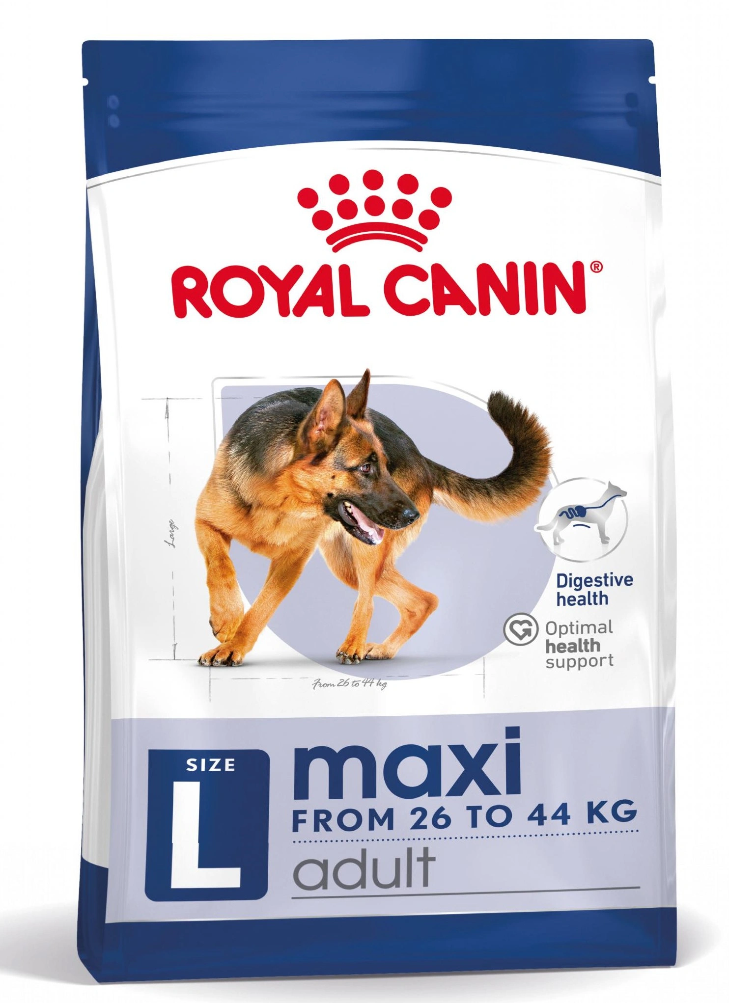 Alimento Royal Canin Maxi para perros, talla L, para adultos de 26-44 kg.