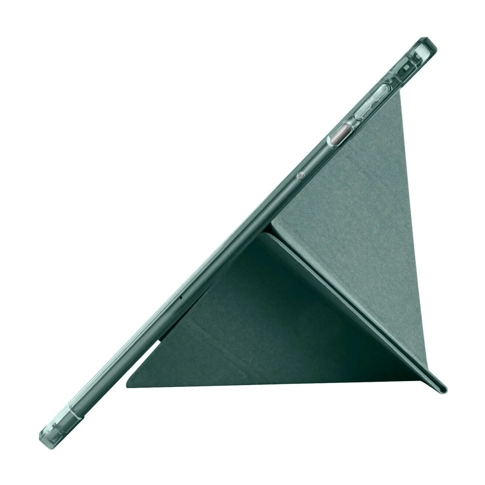 Katlanabilir tasarımlı koyu renk tablet standı.