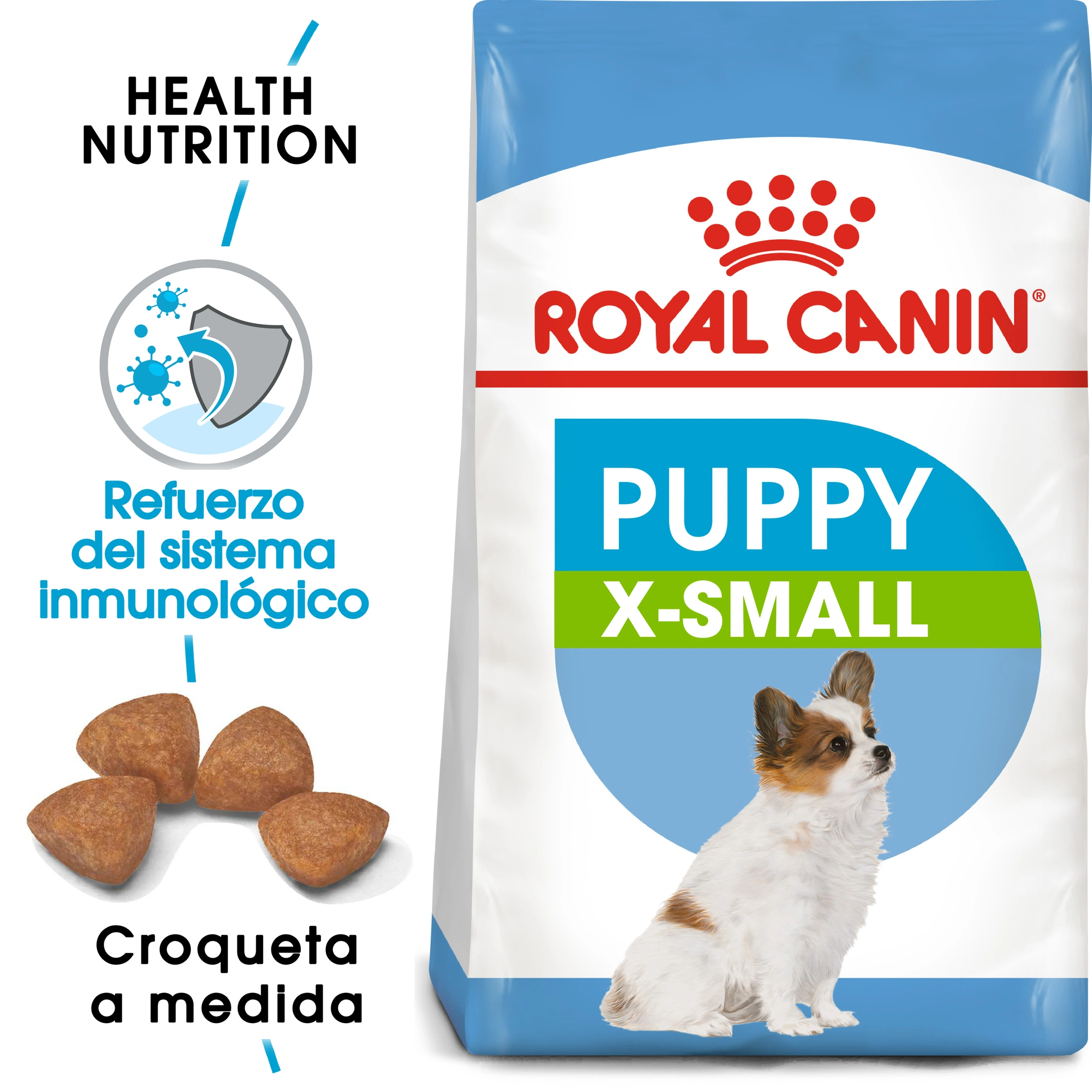 Bolsa Royal Canin X-Small Puppy con nutrición y croquetas a medida.