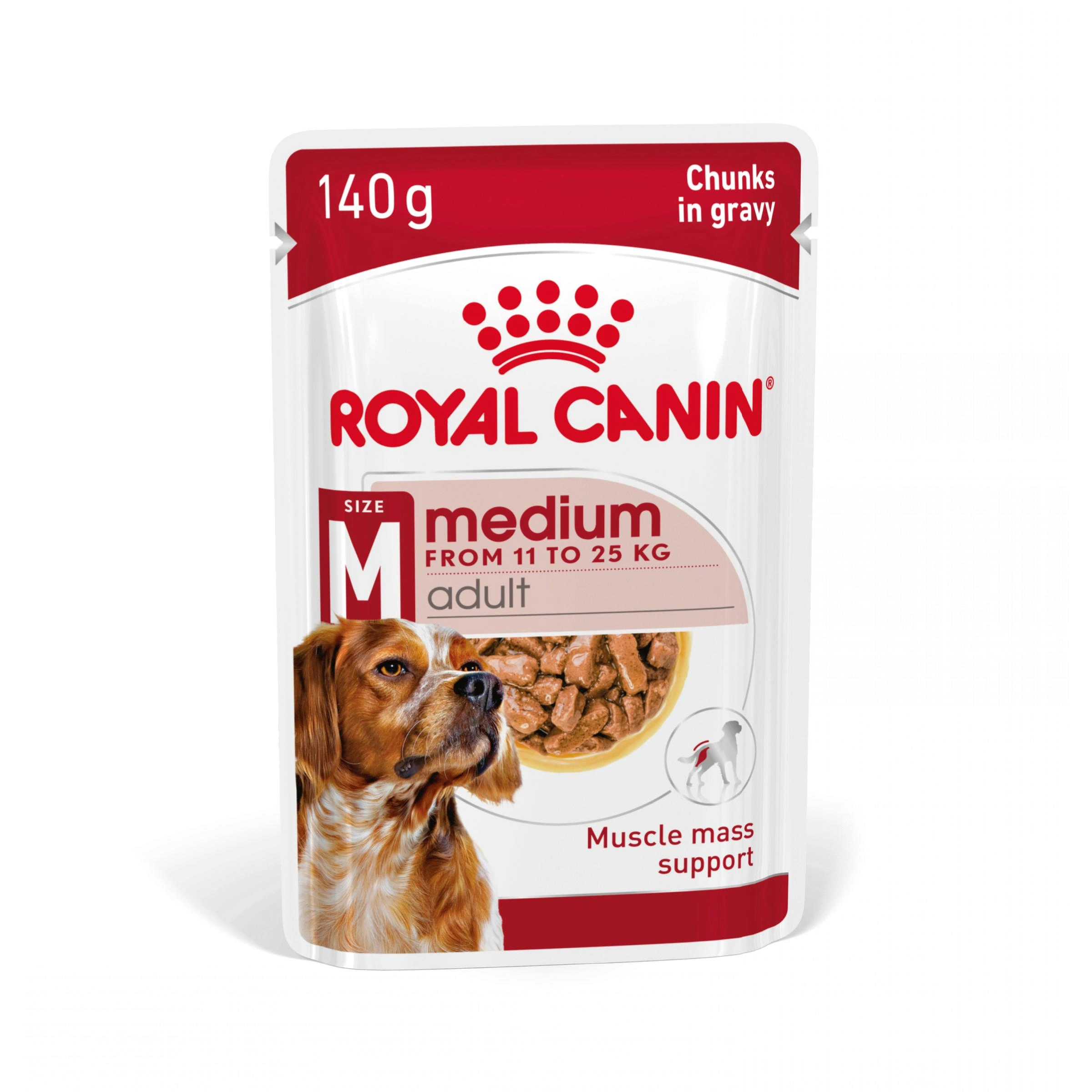 Bolsa de comida para perro Royal Canin 140g, Mediano Adulto, trozos en salsa.
