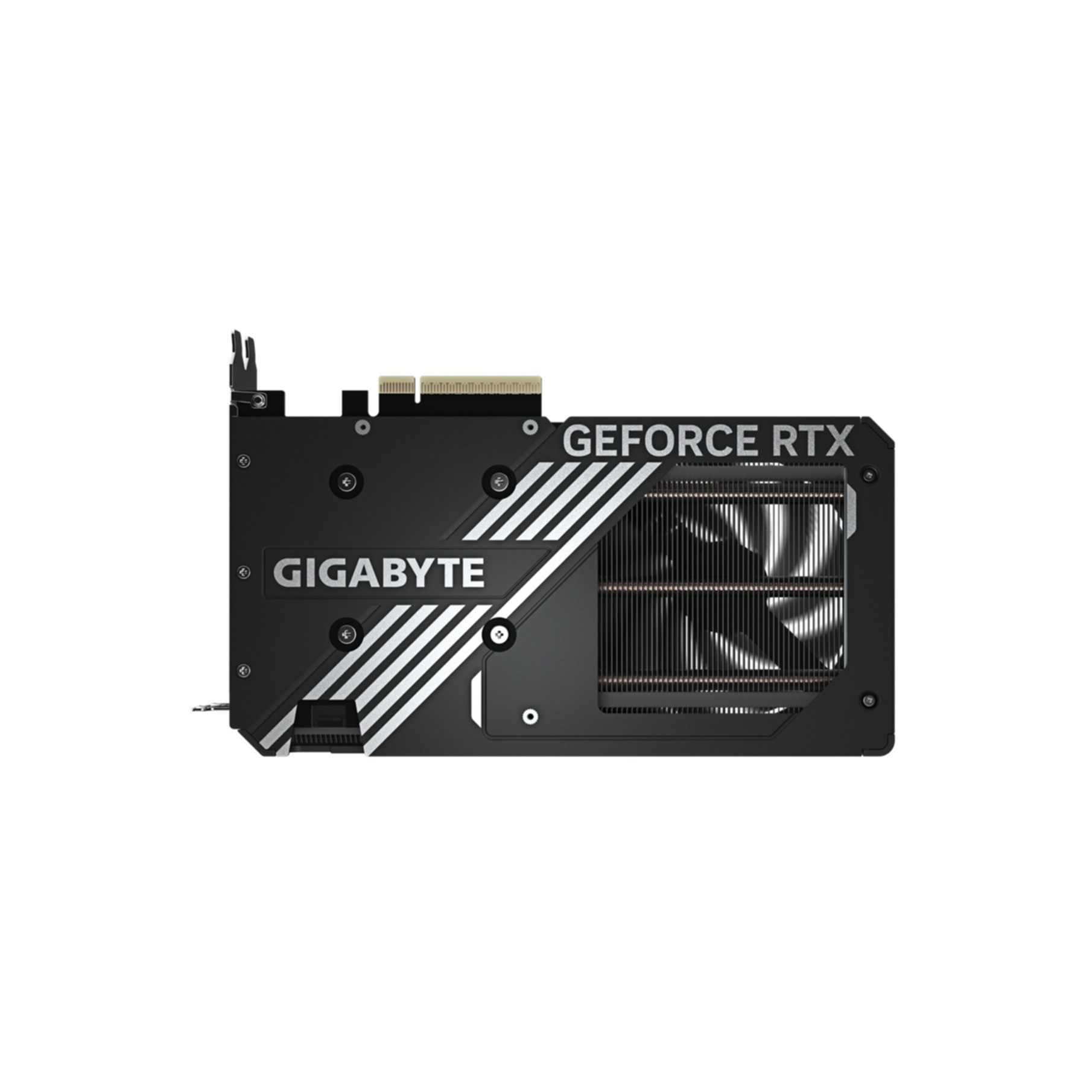 Czarna karta graficzna Gigabyte GeForce RTX z wentylatorami.