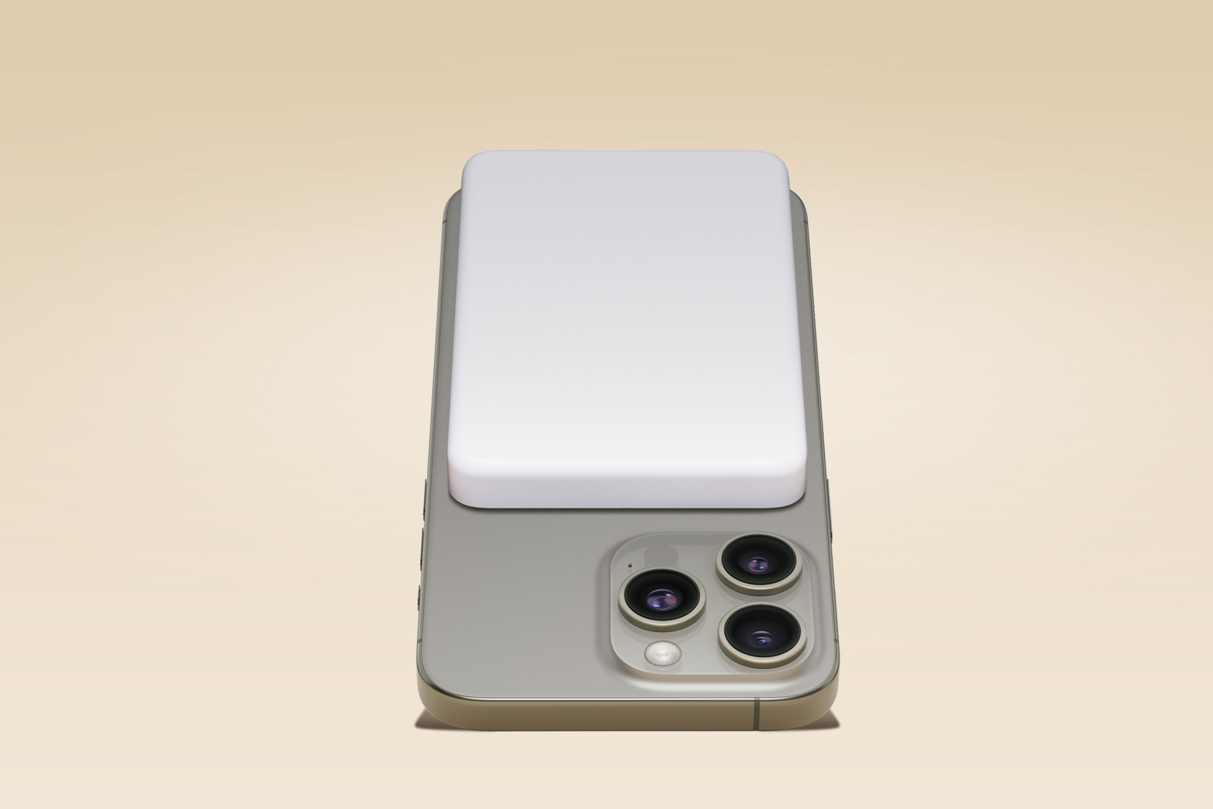 Szara komórka z białym dodatkiem i trzema aparatami na beżowym tle.
