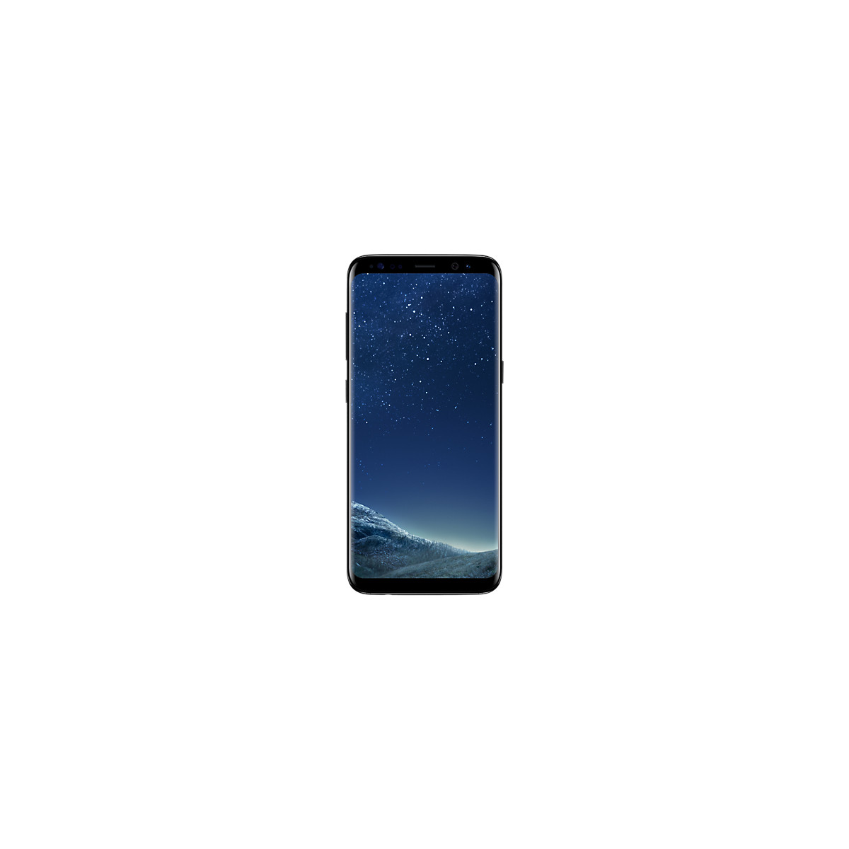 Uno smartphone nero che mostra uno sfondo del cielo stellato notturno.