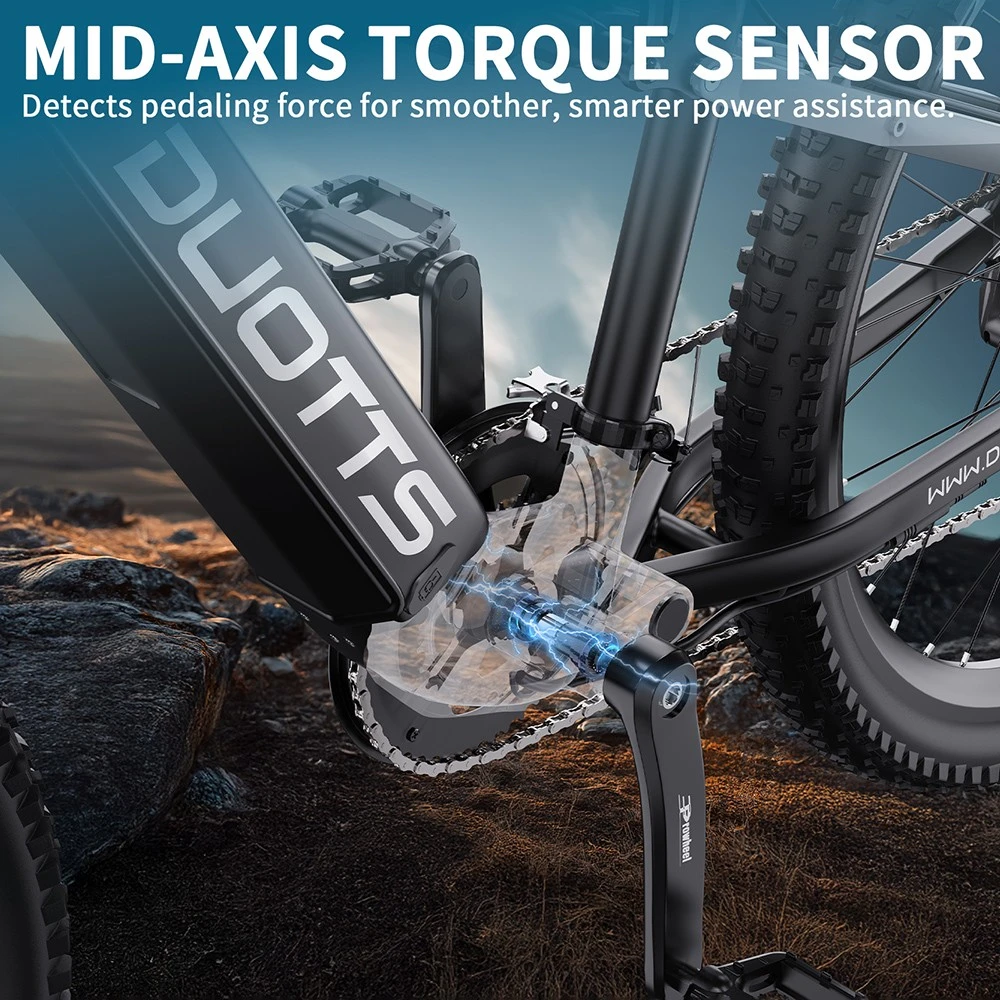 Primer plano del cuadro de una bicicleta que muestra un sensor de par.