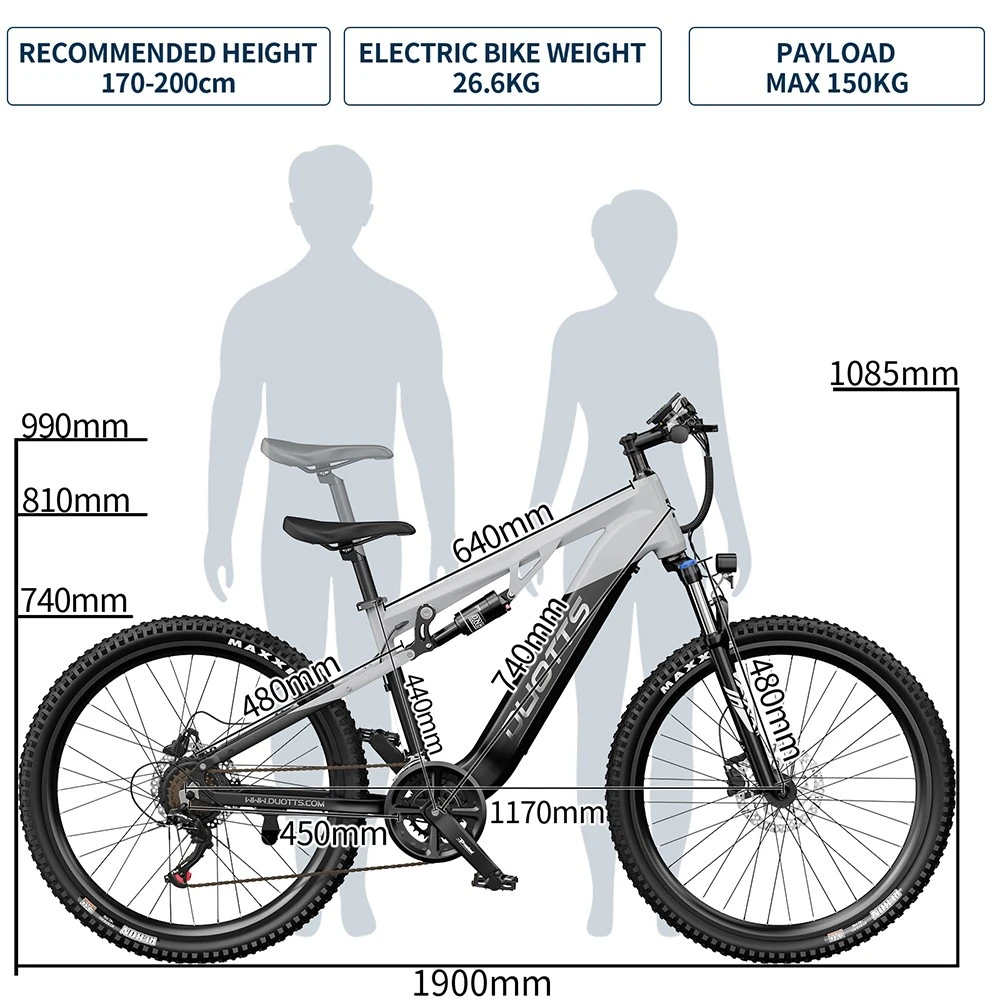 Diagramma di una bicicletta elettrica con dimensioni e confronto altezza.
