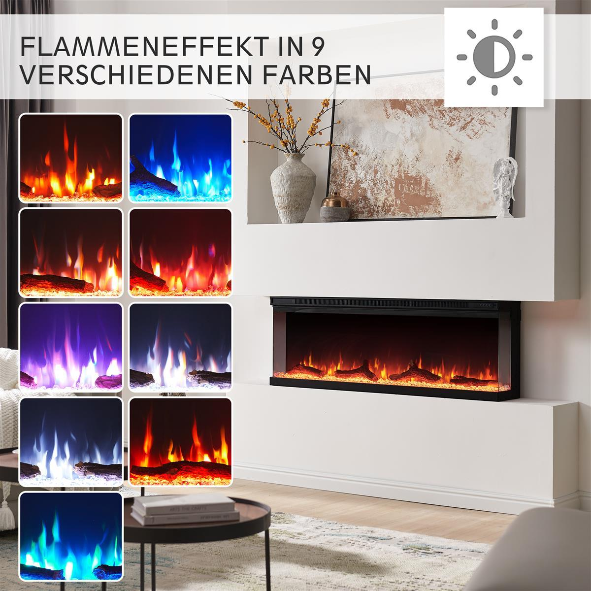 Elektrischer Kamin mit Flammen in 9 Farben, verschiedene Muster.