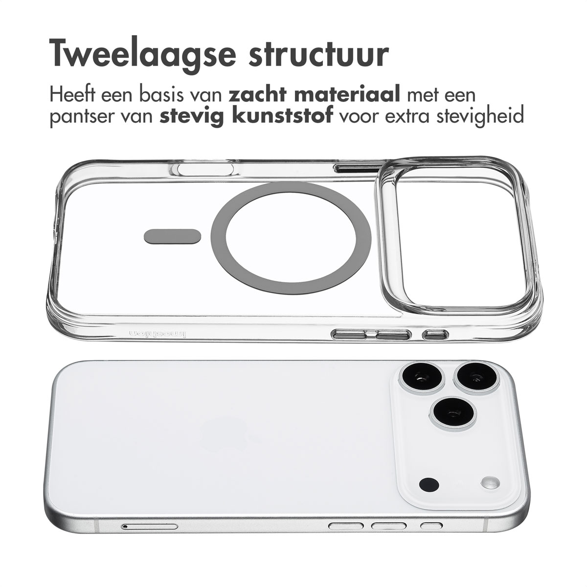 Transparente Handyhülle mit Magnetring und zweischichtigem Aufbau.
