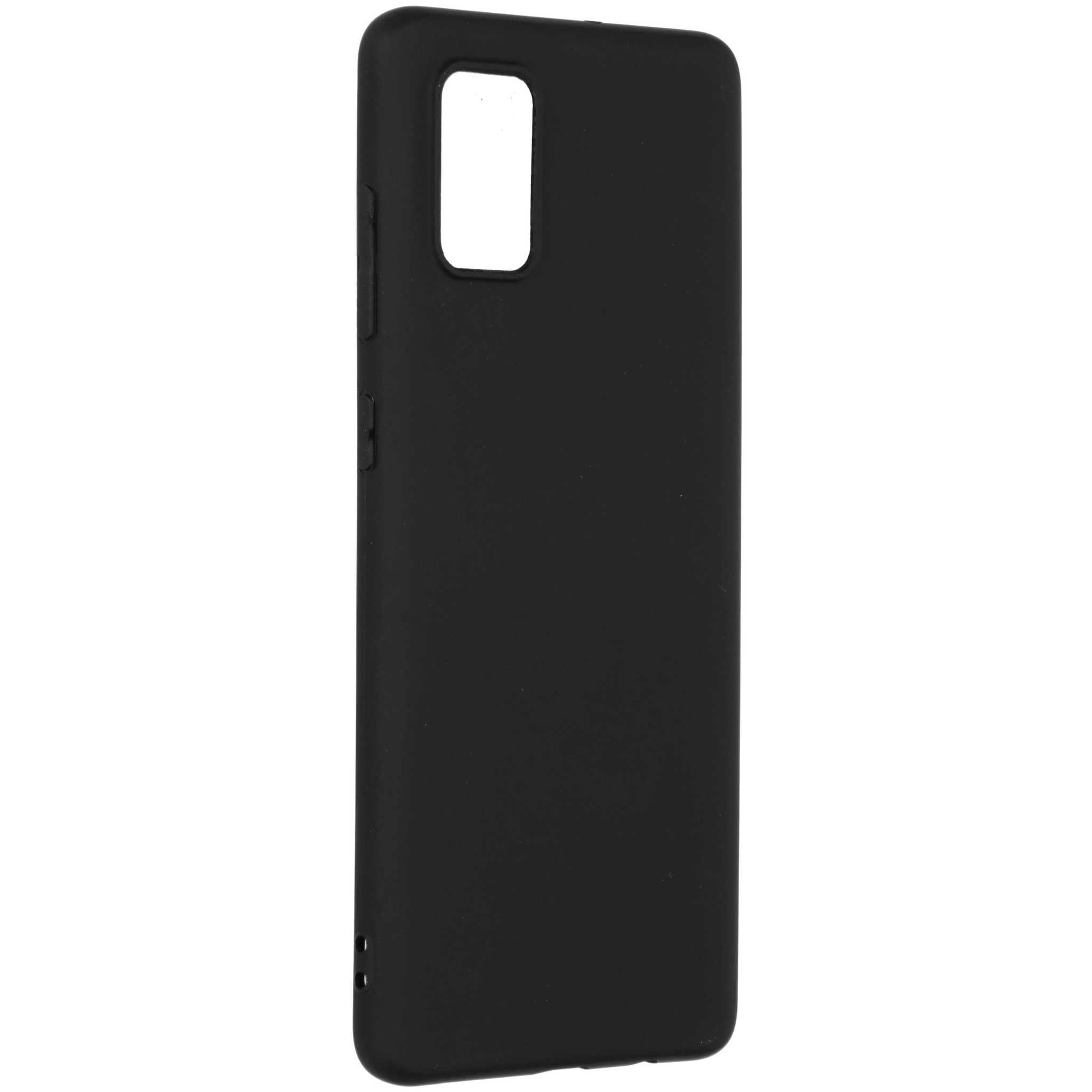 Custodia nera per telefono con ritaglio rettangolare per fotocamera.
