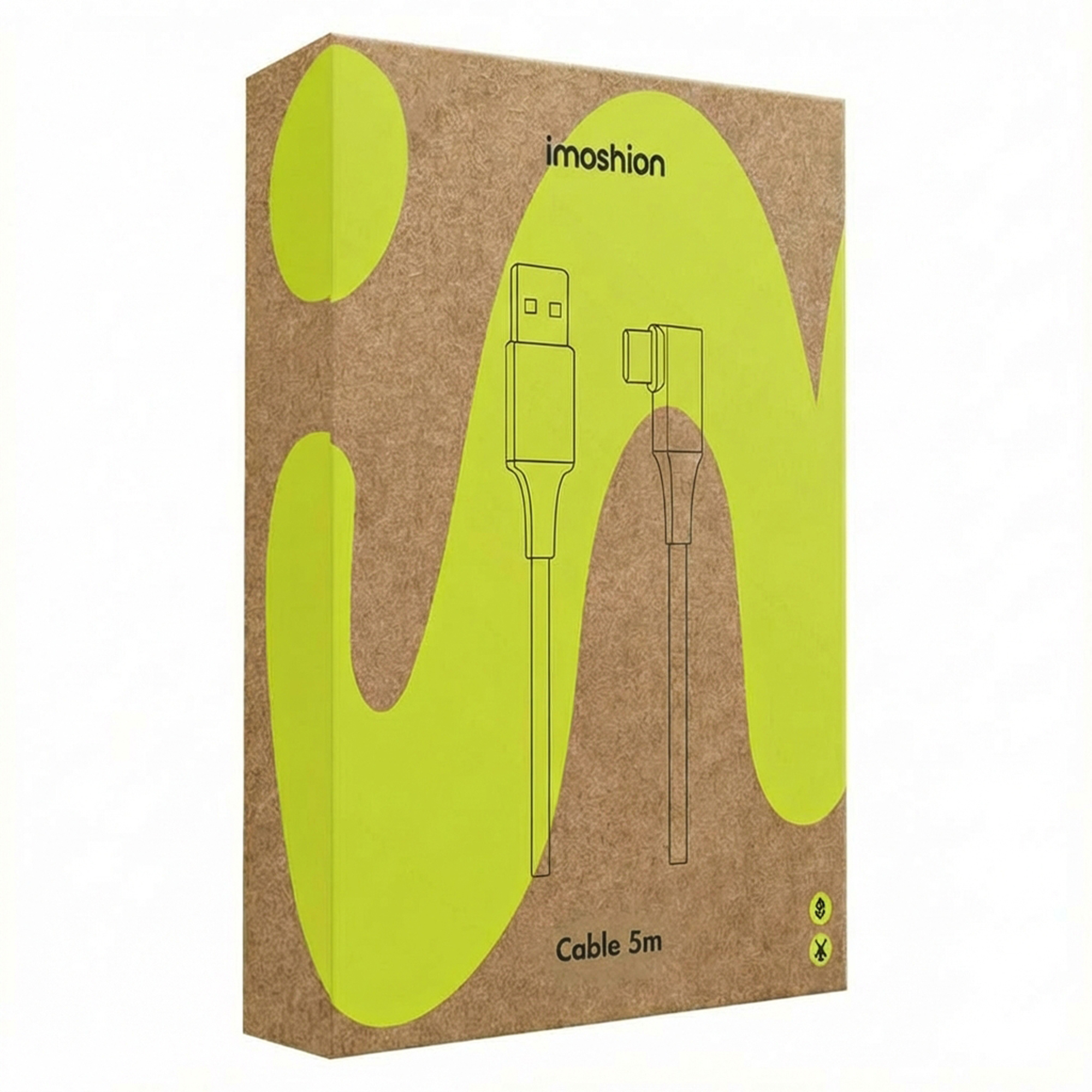 Eco-friendly packaging with "imoshion" logo and cable illustration.