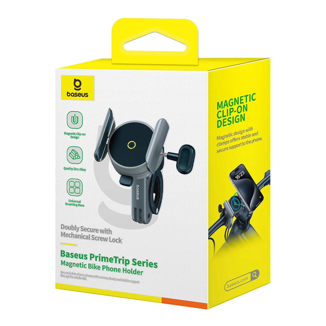 Portatelefono magnetico Baseus per bici con clip e blocco a vite.