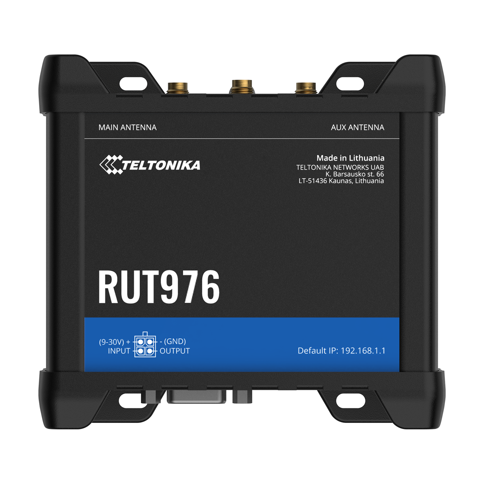 Appareil Teltonika RUT976 noir avec ports d'antenne et étiquetage.