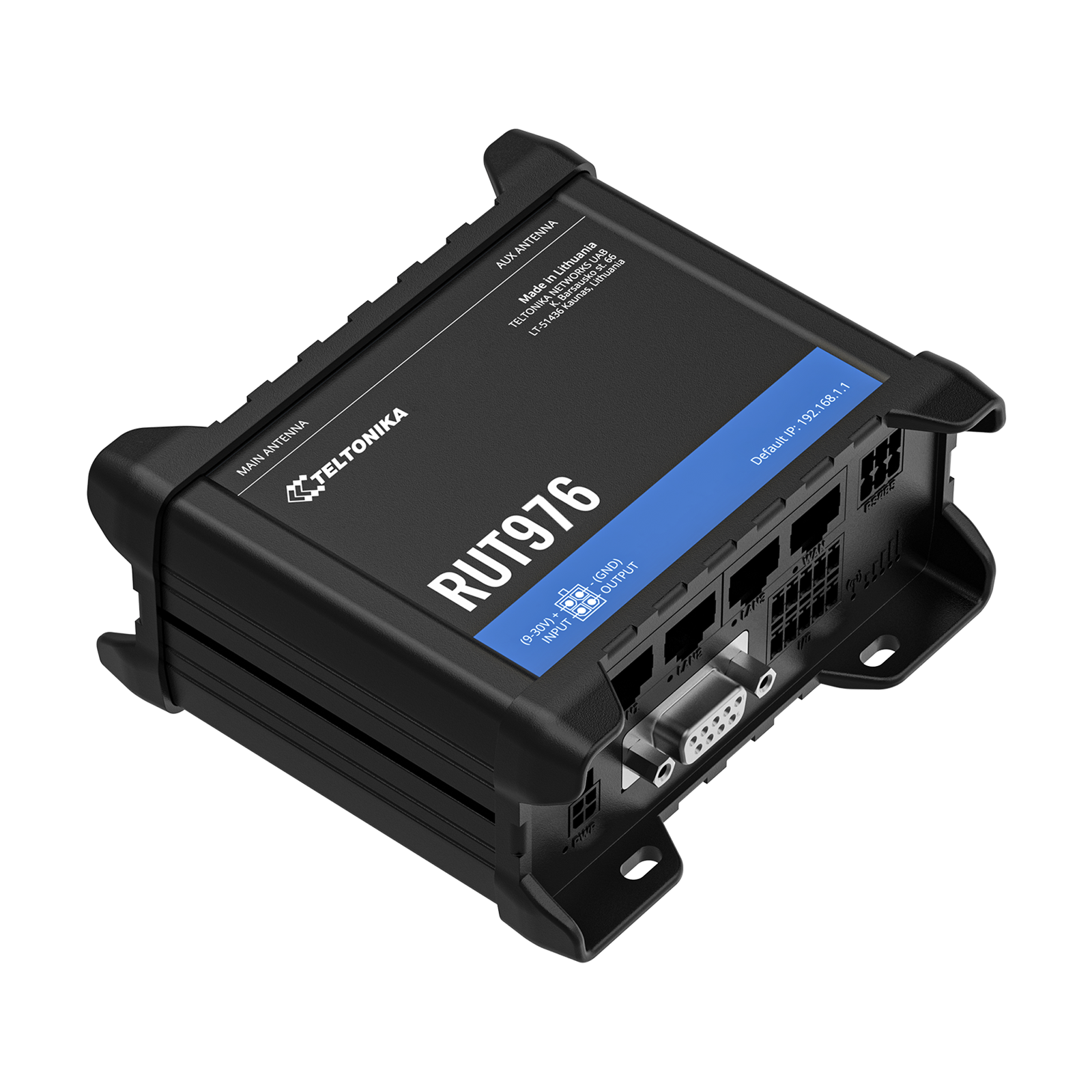 Appareil Teltonika RUT976 noir avec ports et étiquettes.