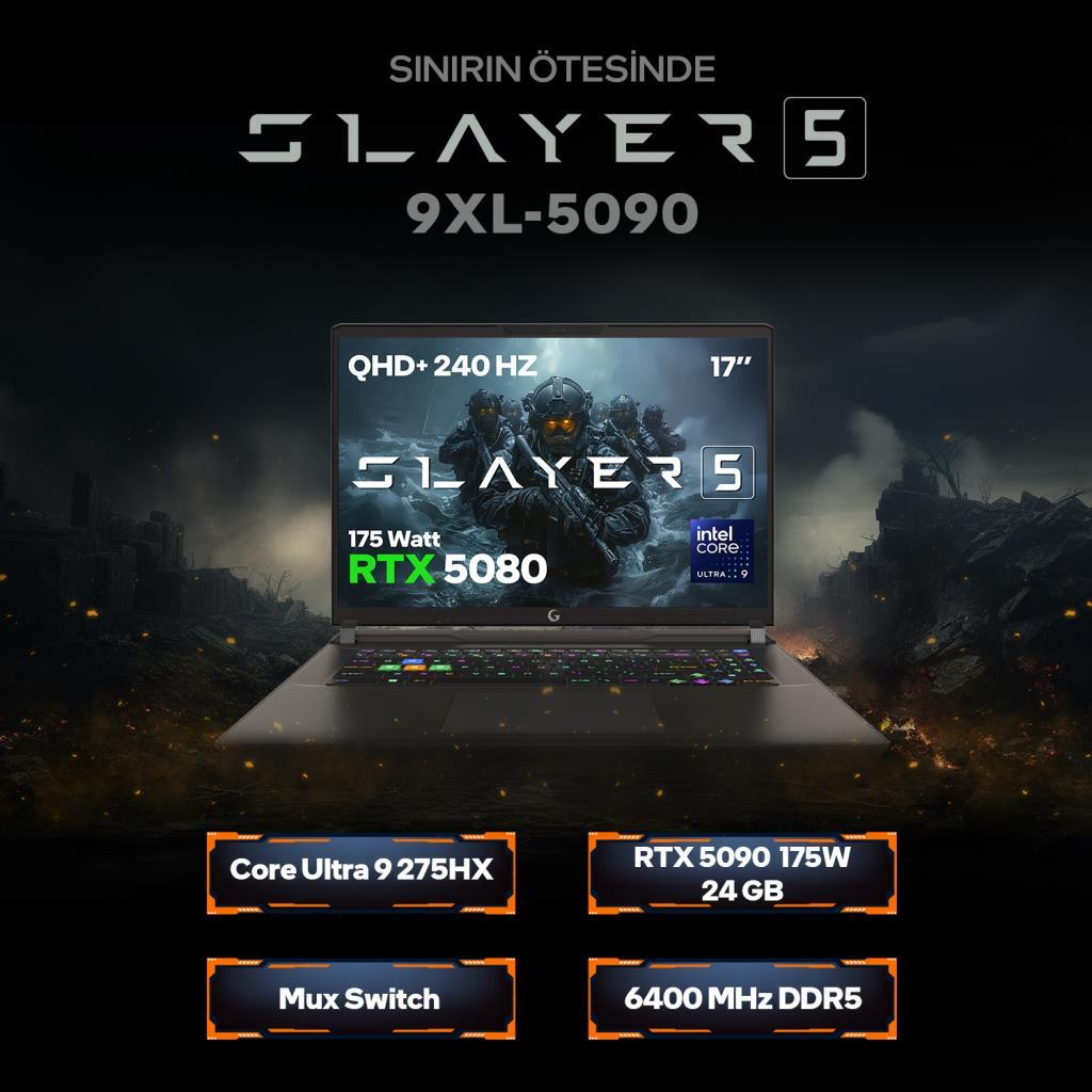 RTX 5080, QHD+ 240Hz, Intel Core Ultra 9 ve 17 inç ekrana sahip dizüstü bilgisayar.
