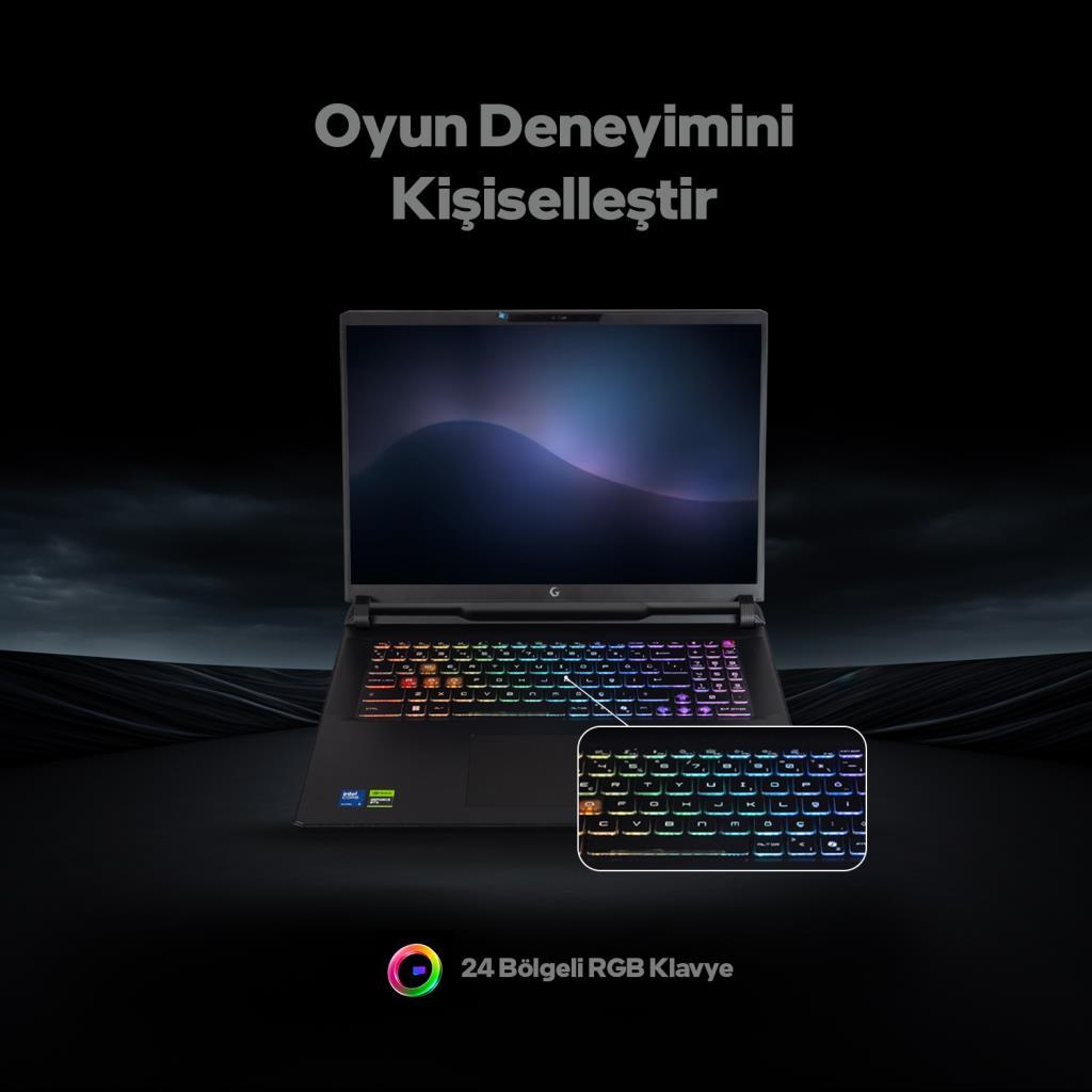 Renkli RGB aydınlatmalı klavyeye sahip dizüstü bilgisayar.