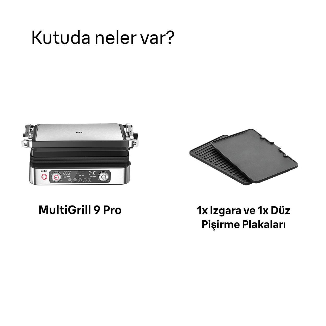 Bir Braun MultiGrill 9 Pro, ızgara ve düz plakalı.