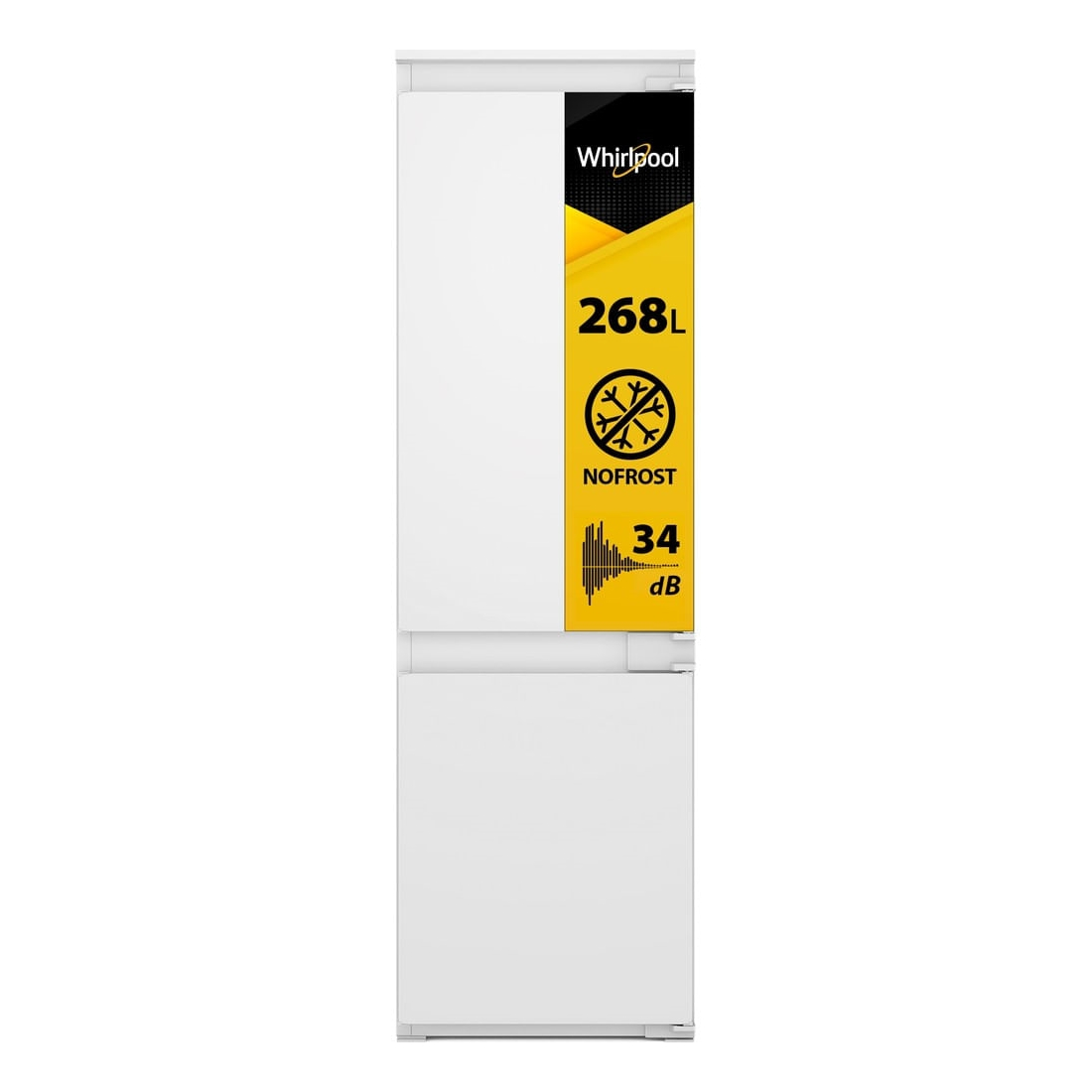 Frigorifero bianco Whirlpool 268L, NoFrost e 34dB.