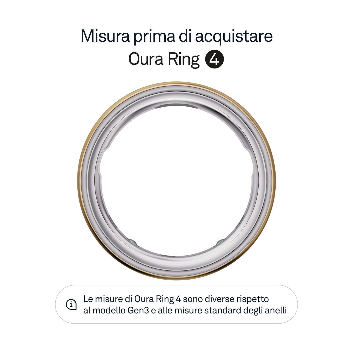 Oura Ring 4: Messung vor dem Kauf. Ein silberner Ring mit goldenem Rand.