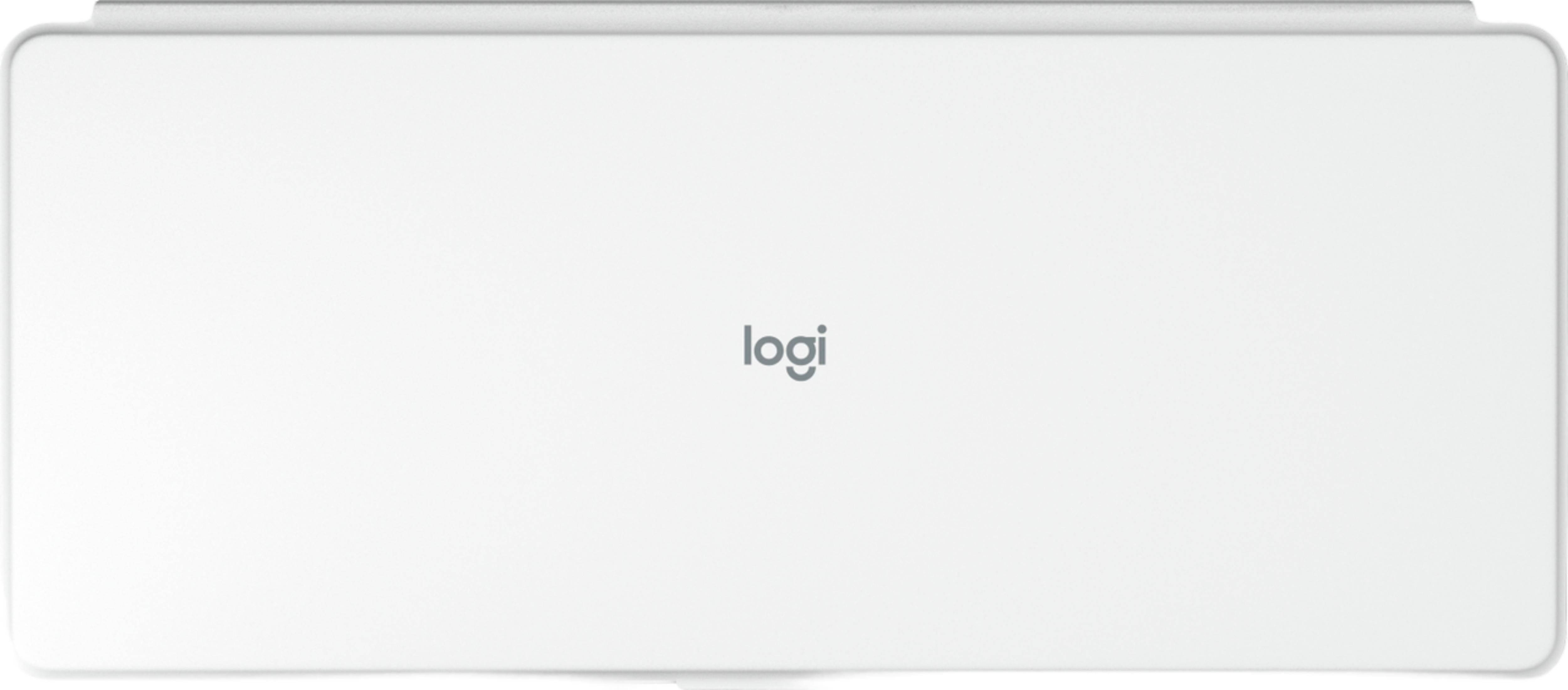 Un trackpad Logitech bianco con bordo argentato.
