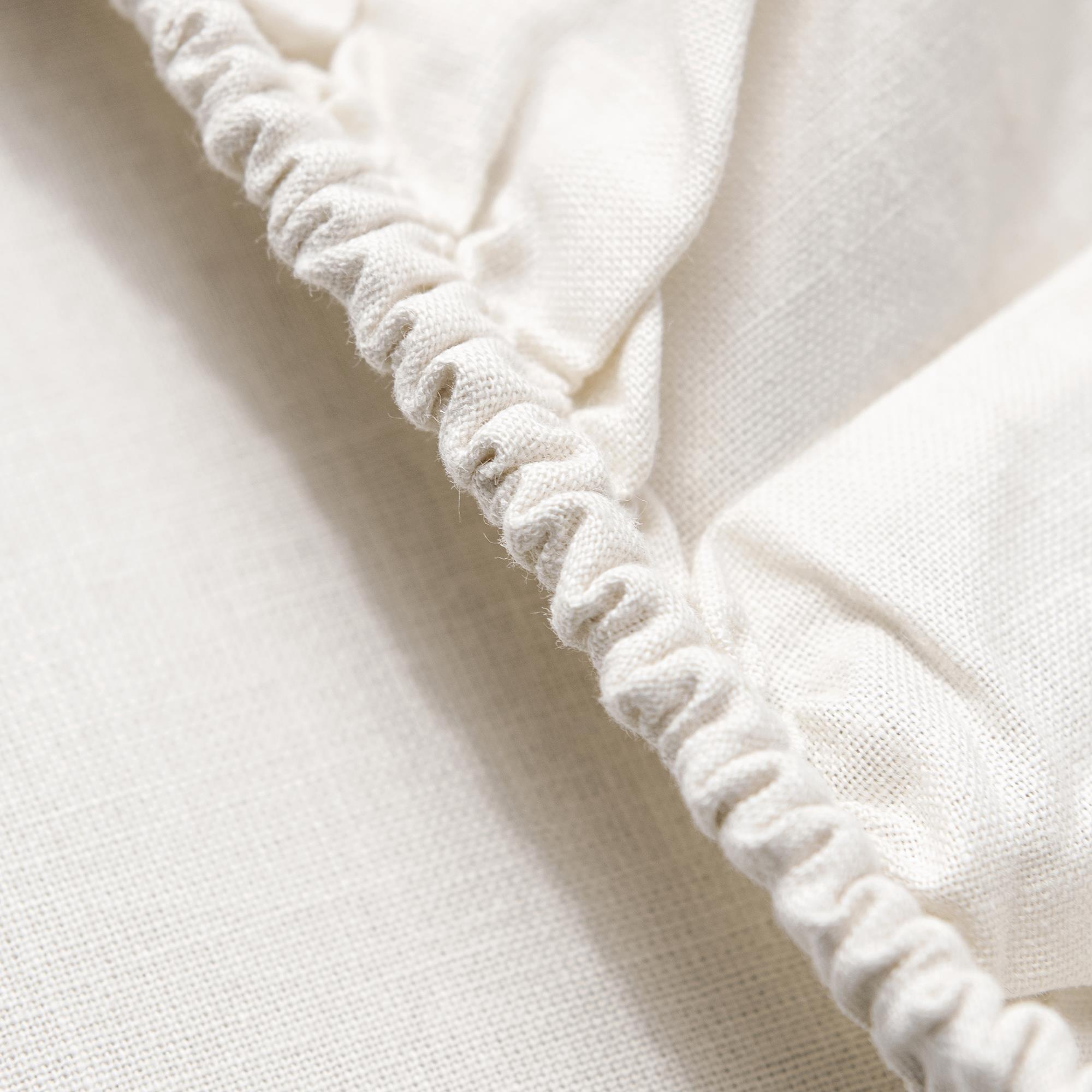 Primer plano de tela blanca con fruncido elástico.
