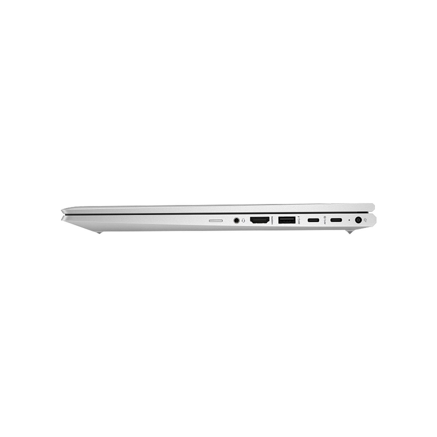 Gümüş laptop kenarı bağlantı noktaları: kulaklık, HDMI, USB, Thunderbolt, USB-C.