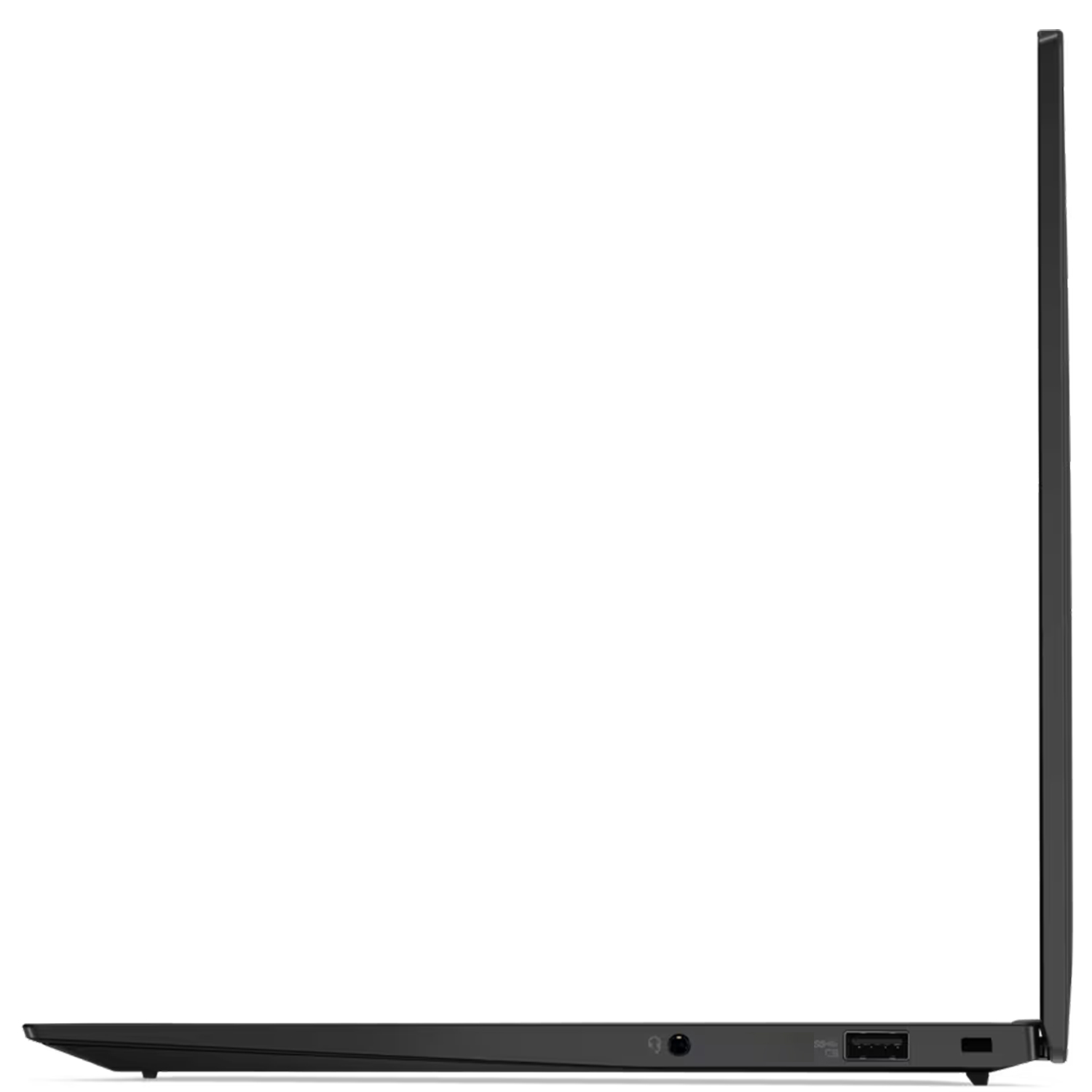 Sağ kenarında portlar bulunan siyah bir dizüstü bilgisayarın yandan görünümü.