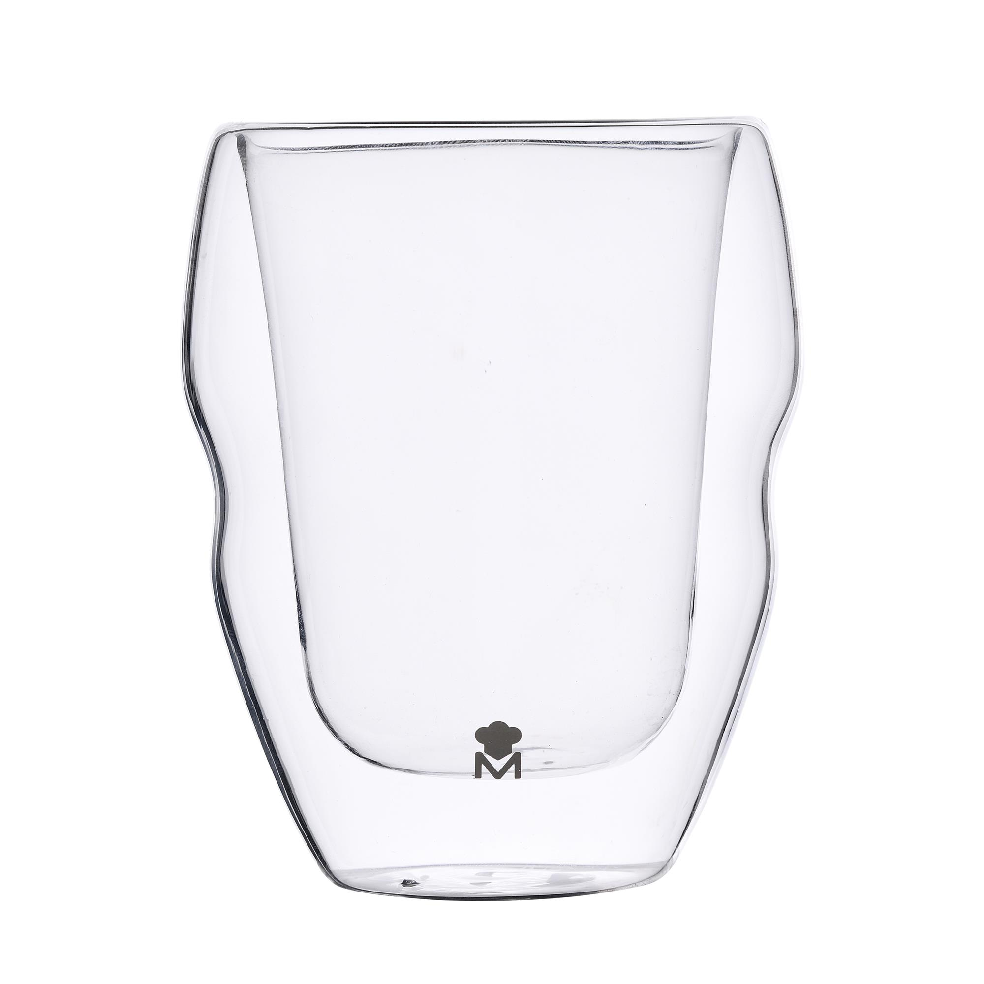 Vaso de cristal transparente de doble pared con logo M.
