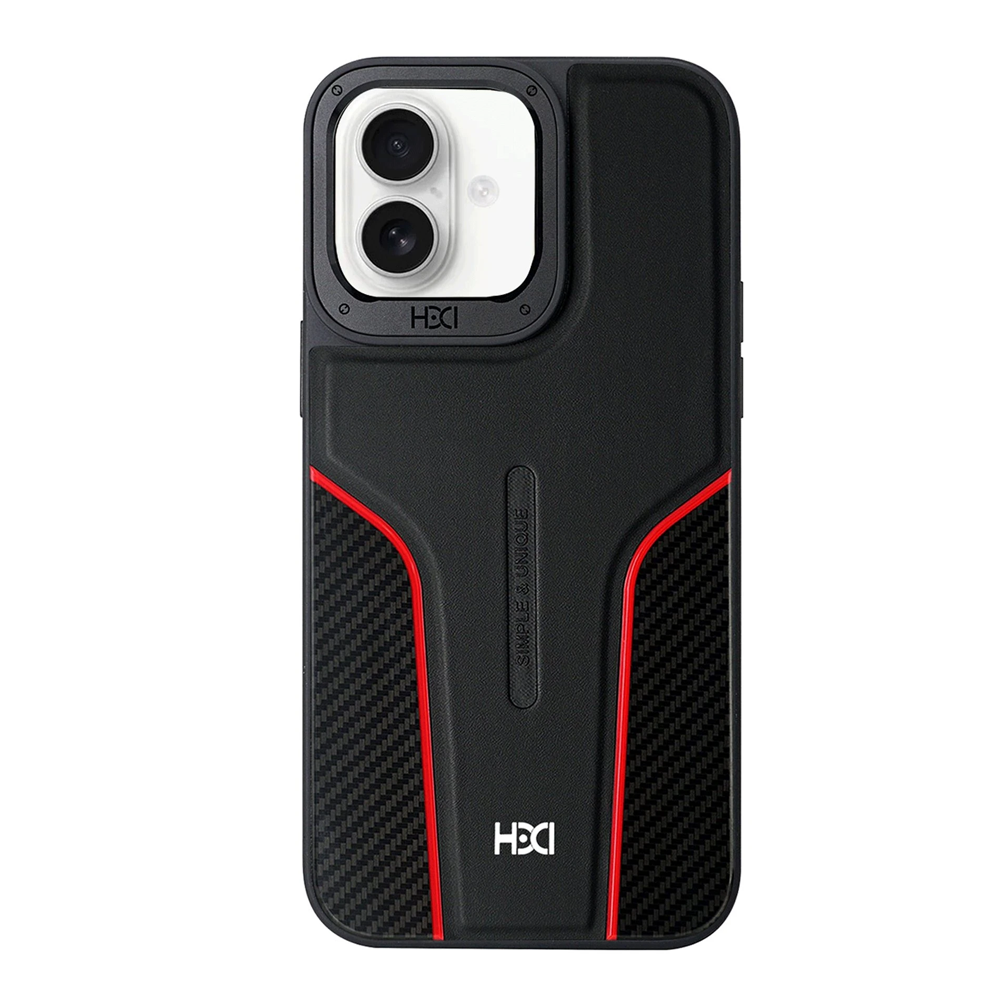 HDD HBC-264 Lambor iPhone 16 Uyumlu Karbon Telefon Kılıfı Siyah