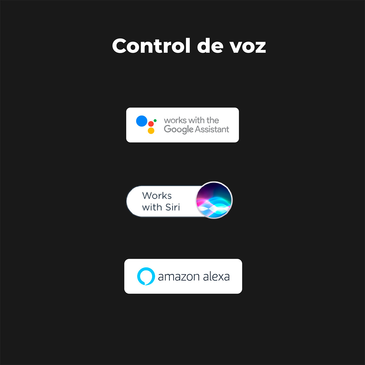 Loga sterowania głosowego Asystenta Google, Siri i Amazon Alexa.