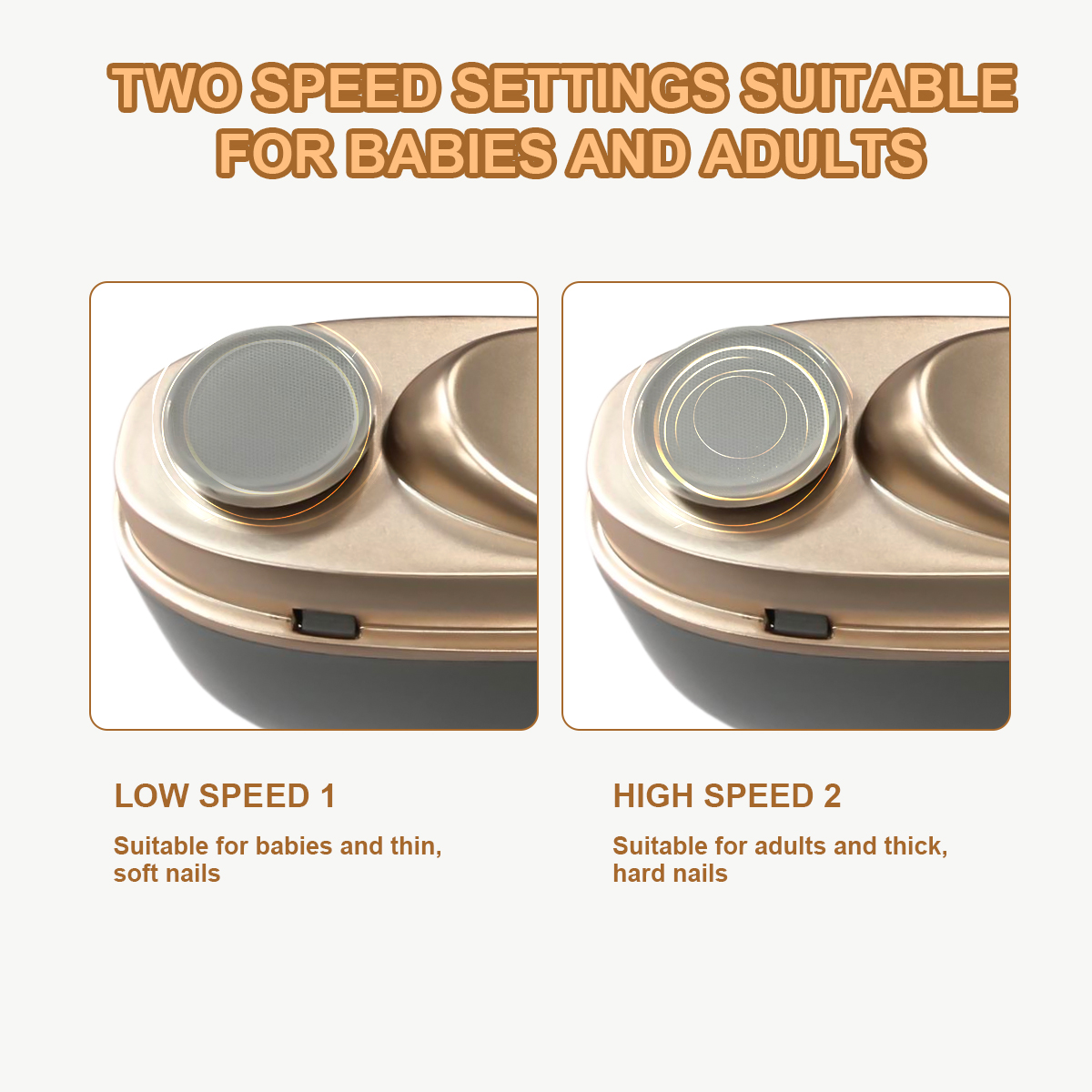 Dwa ustawienia prędkości dla niemowląt i dorosłych, z różnymi nasadkami.