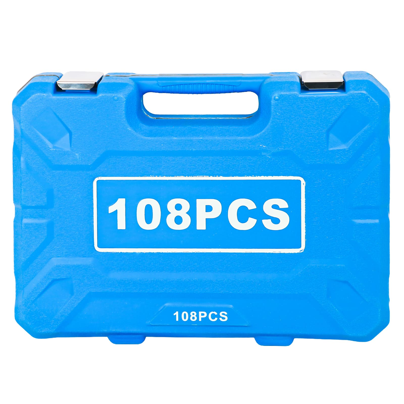 Caja de herramientas azul con texto "108PCS".