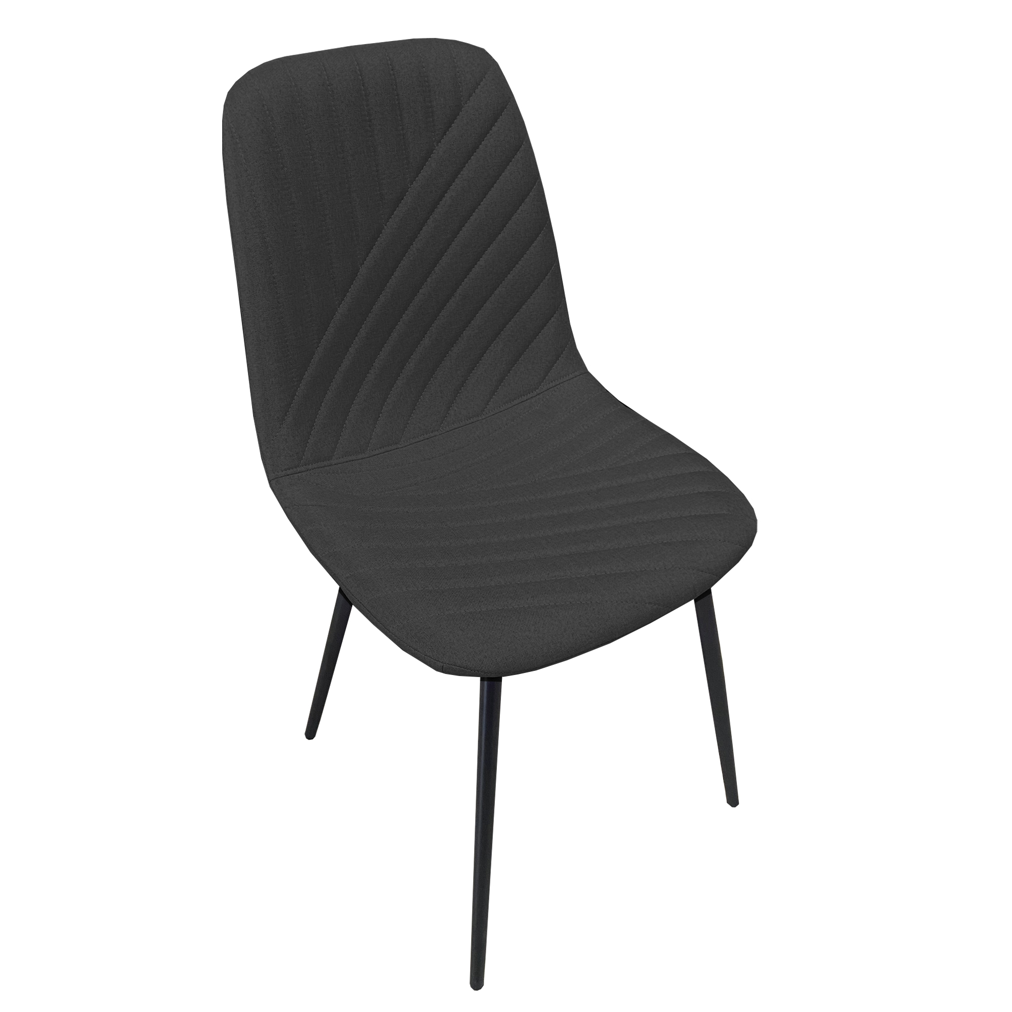 Una silla de tela oscura con respaldo y asiento acolchados.