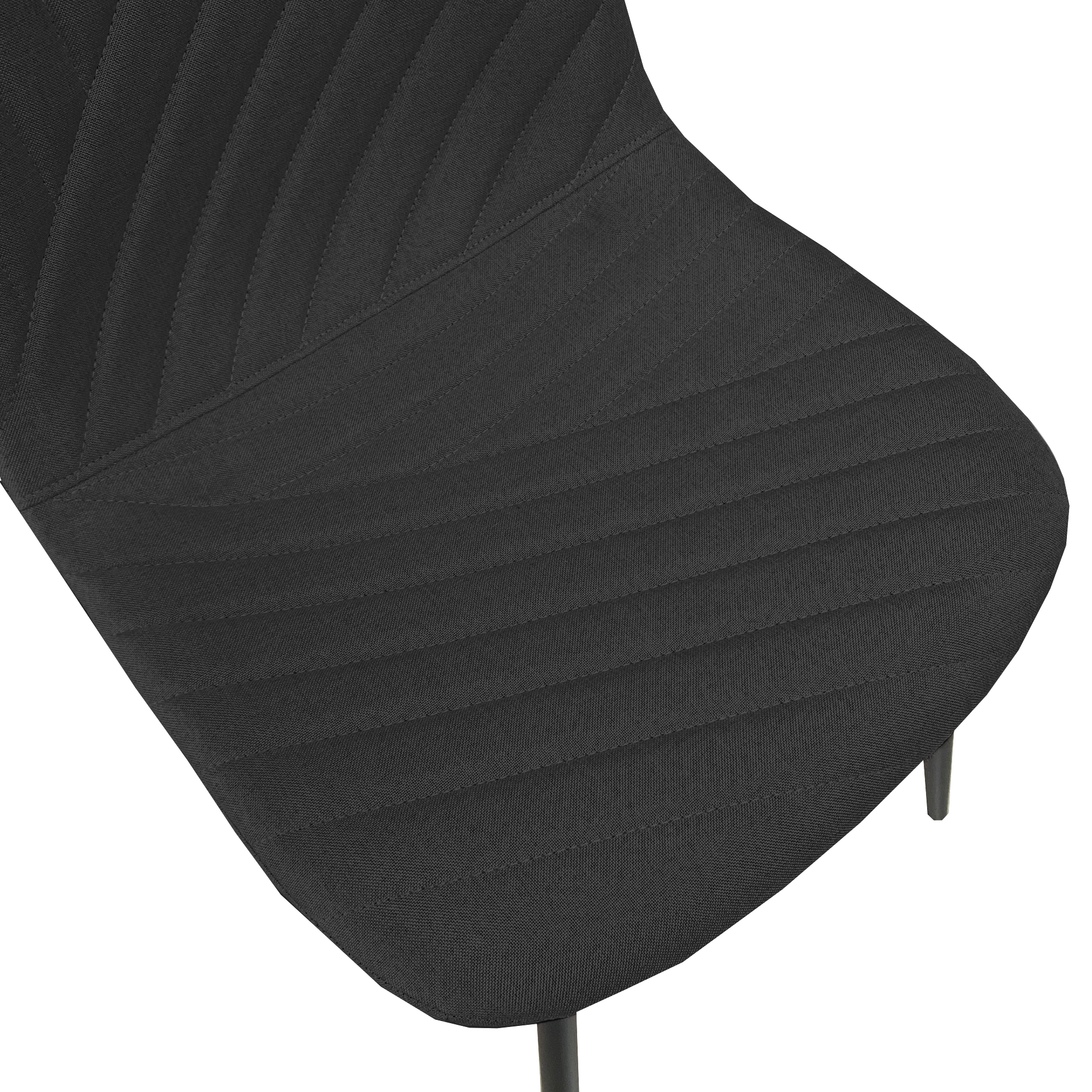 Silla negra con acolchado de rombos y patas delgadas.