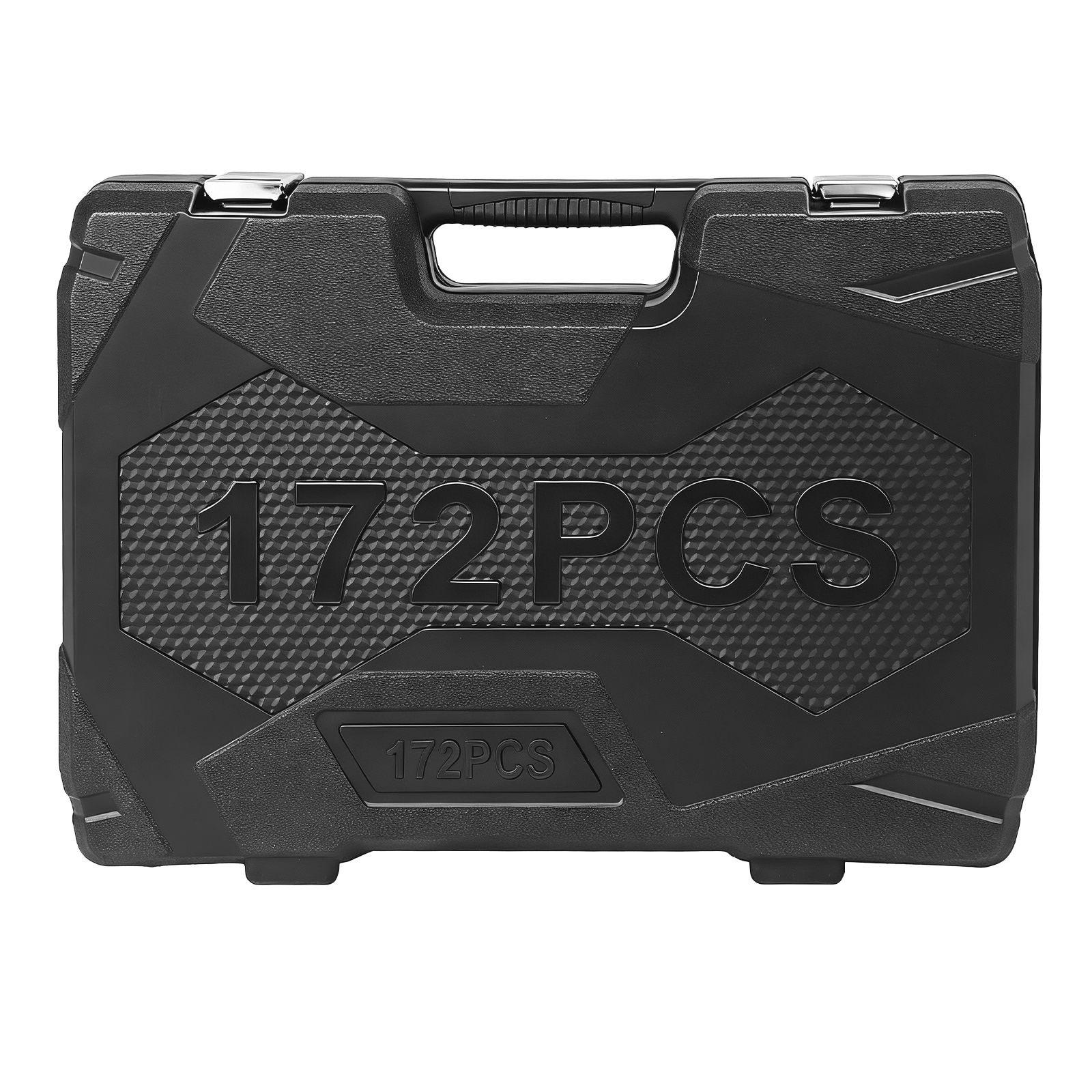 Caja de herramientas negra con texto "172PCS" y un asa.