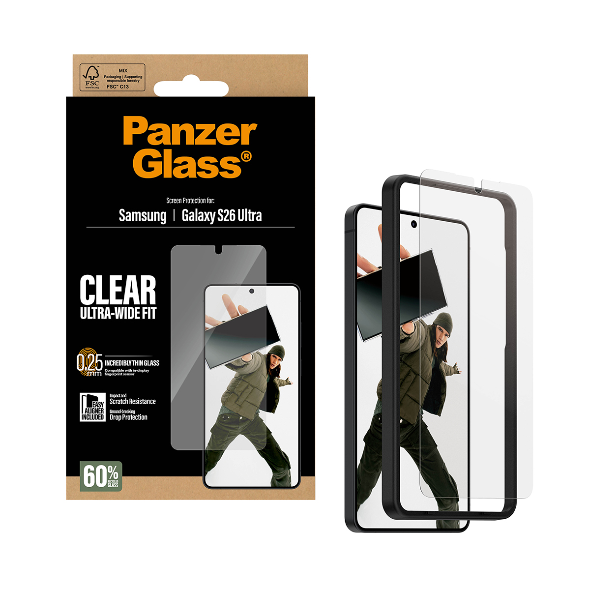 Panzer Glass screen protector packaging for Samsung Galaxy S26 Ultra.