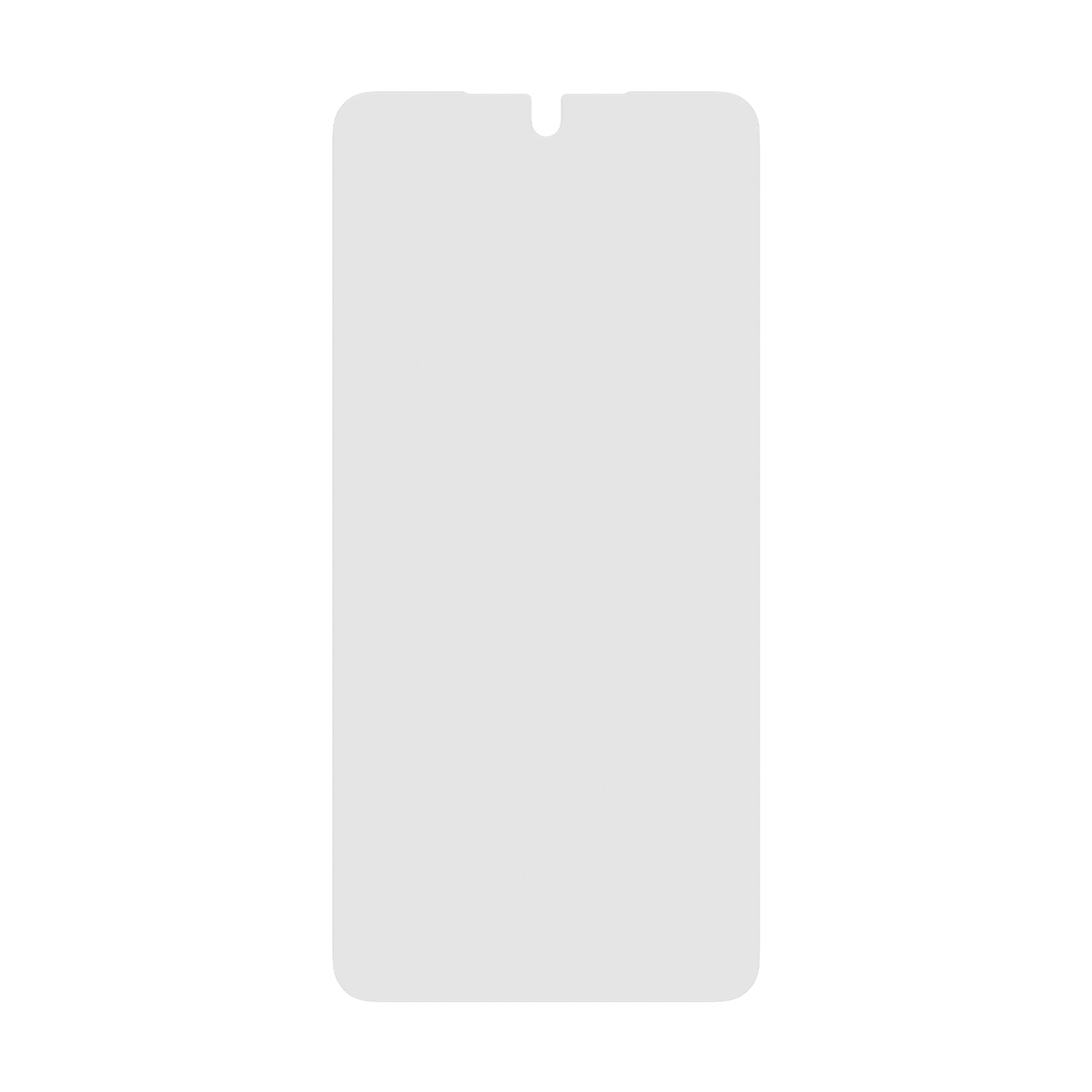 Una semplice pellicola protettiva trasparente per smartphone, su sfondo bianco.