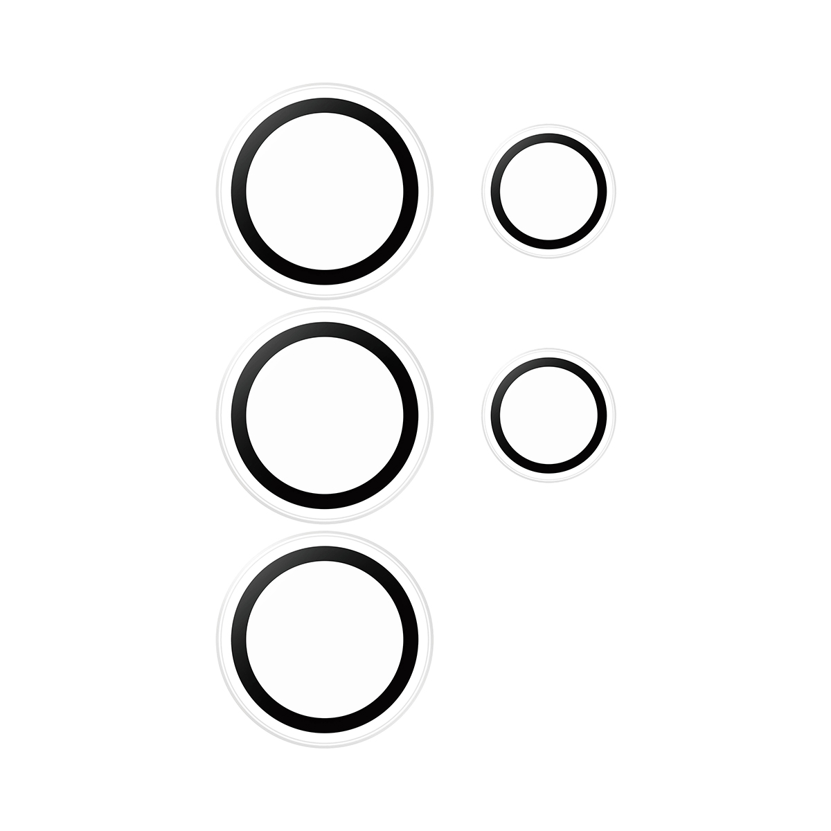 Trois cercles à bords noirs, deux petits, un grand.