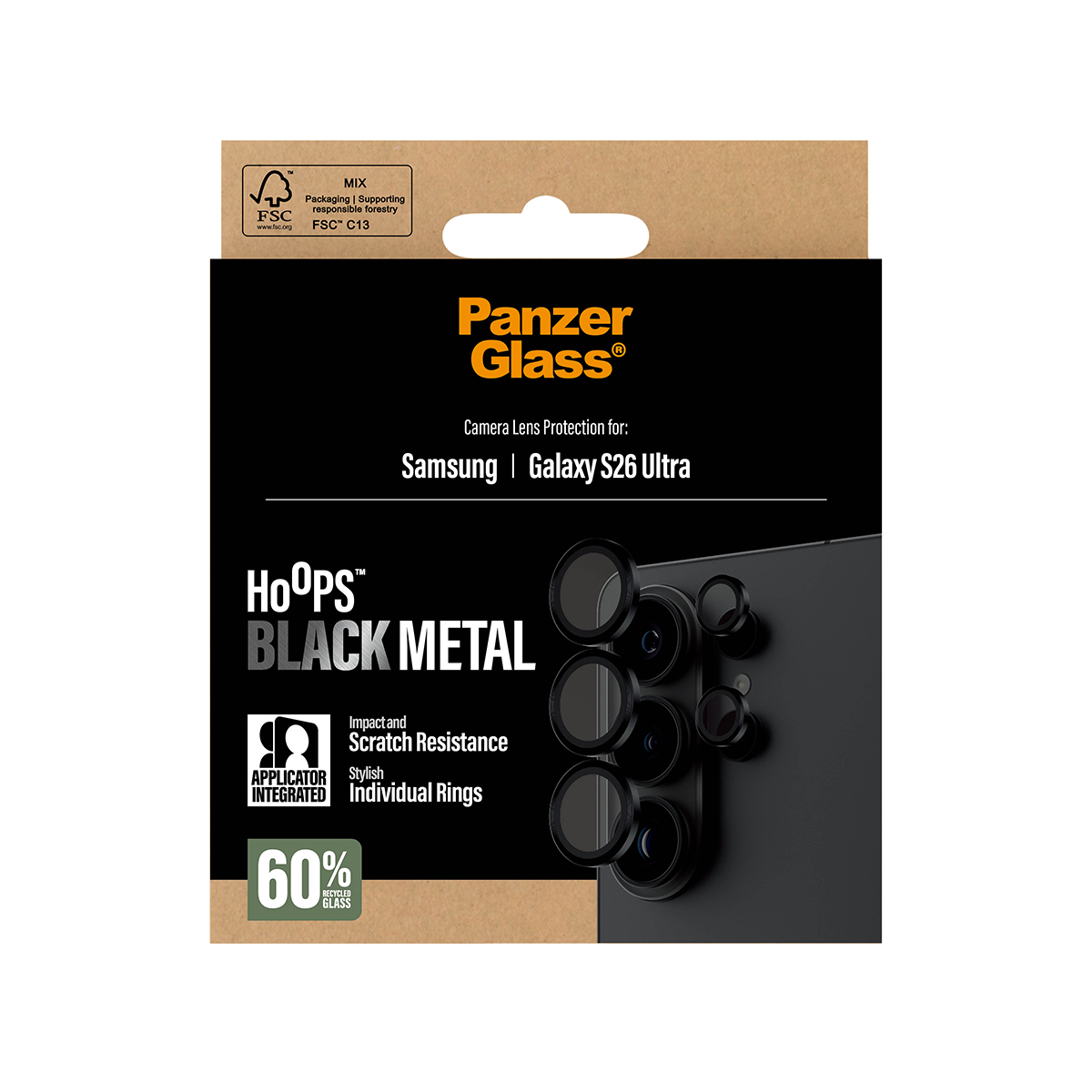 Verpakking Panzer Glass cameralensbescherming voor Samsung Galaxy S26 Ultra.