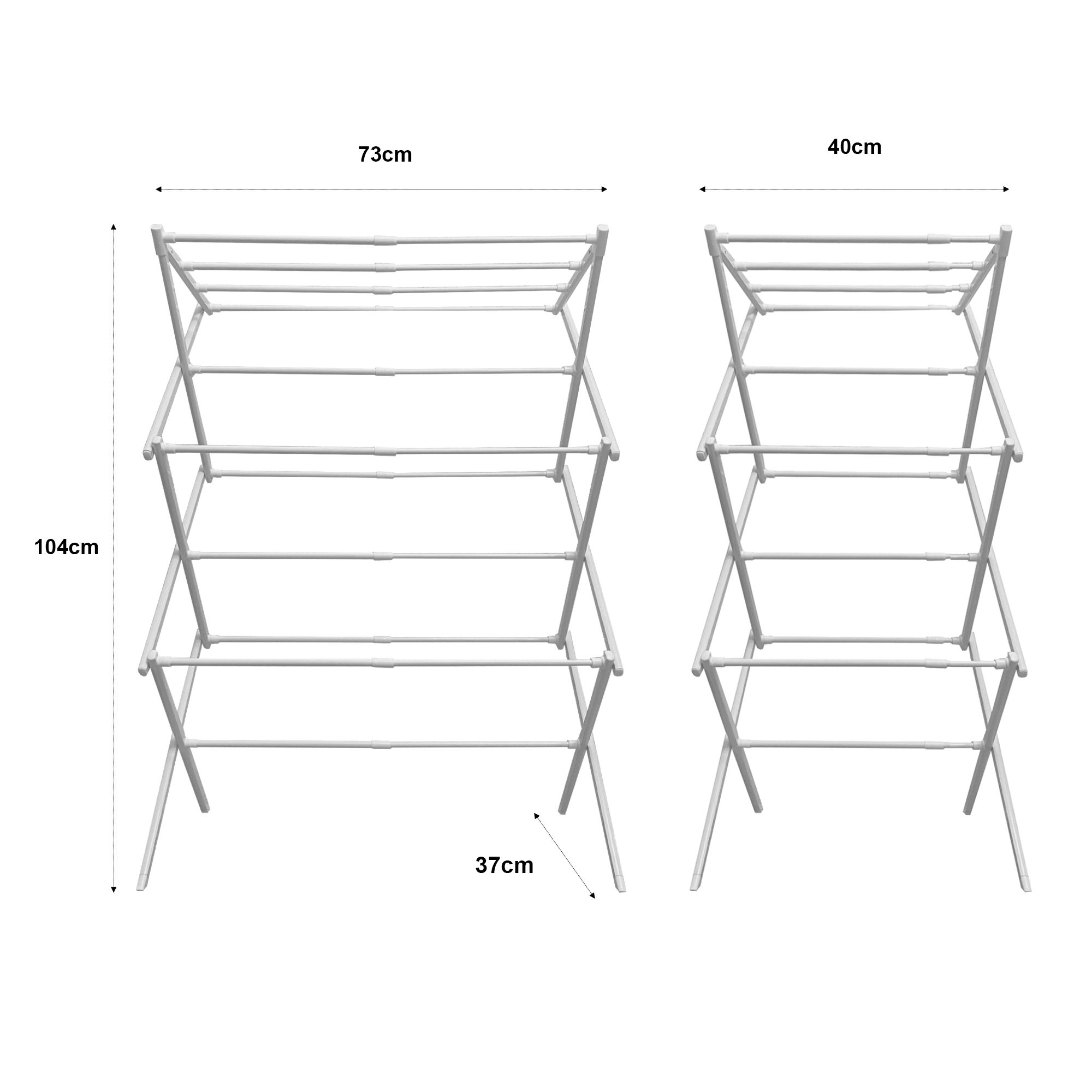 Dos tendederos blancos, de 73x104x37cm y 40x104x37cm.