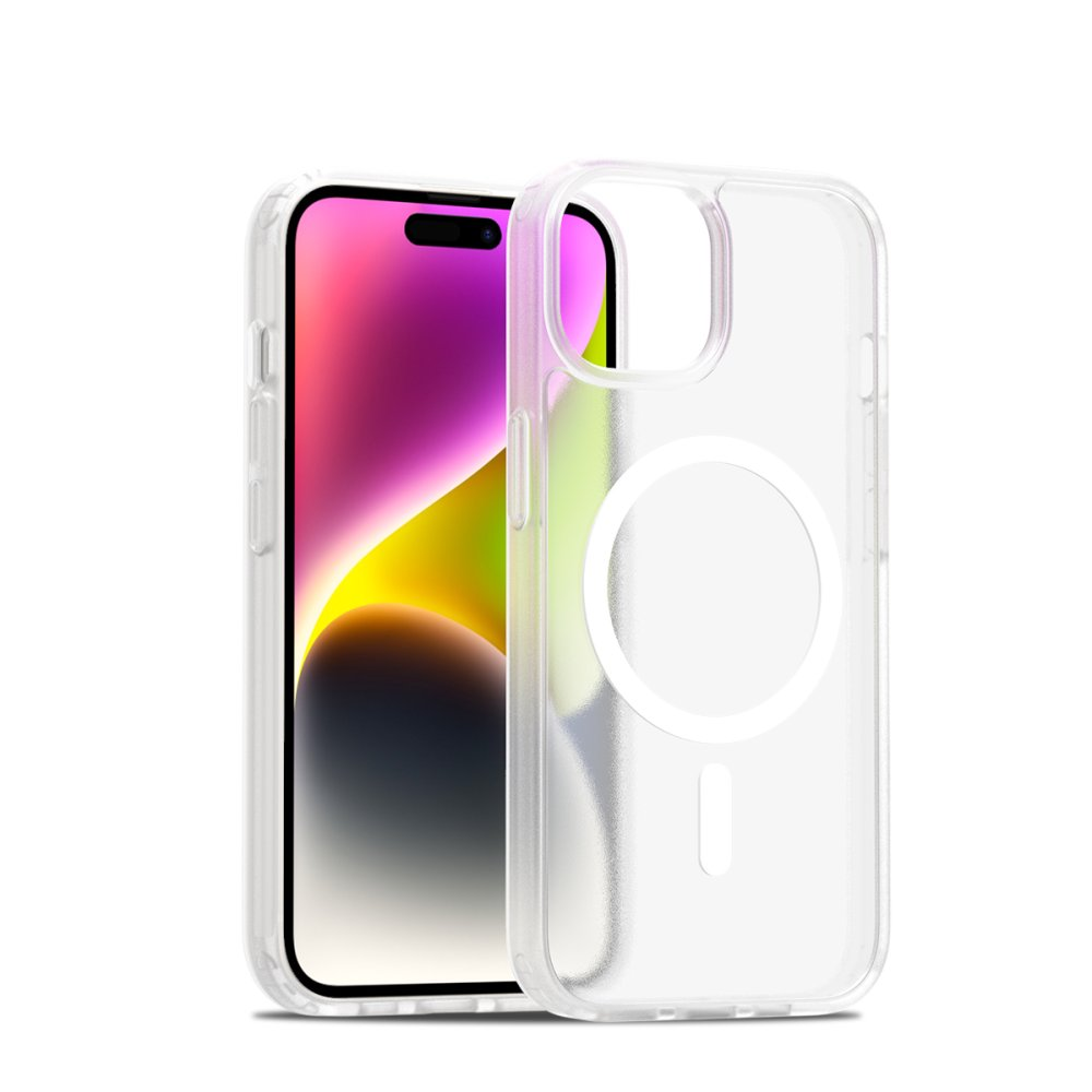 Akıllı telefonda beyaz halka ve çizgili şeffaf telefon kılıfı.