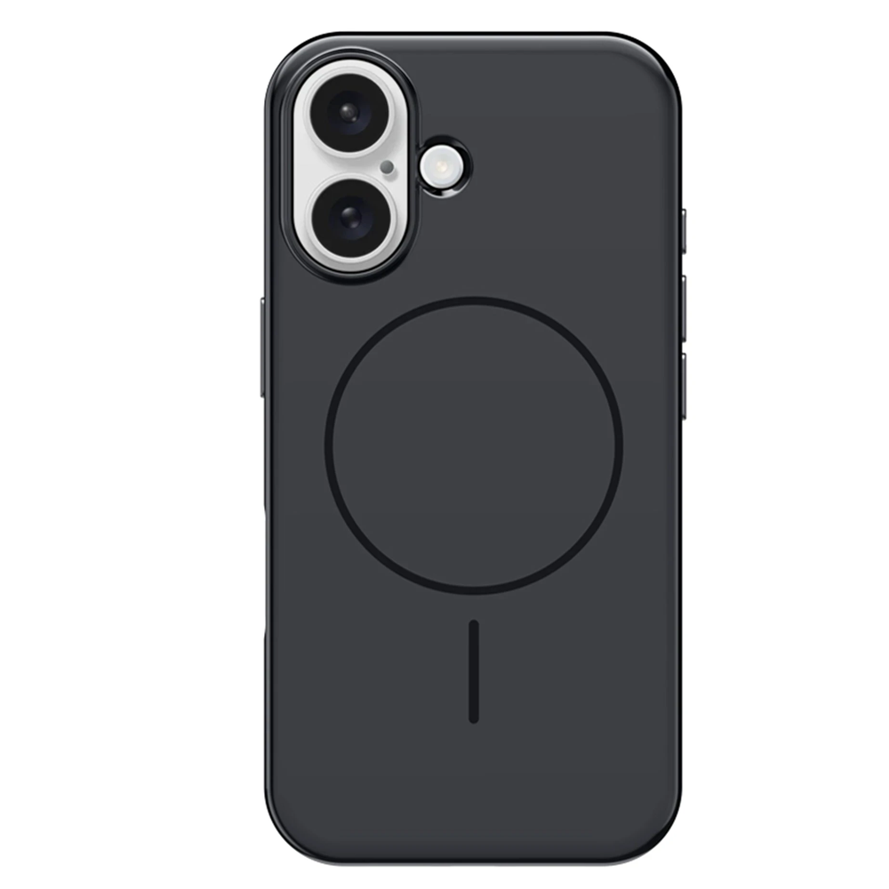 İki kamera lensi ve flaşlı siyah telefon kılıfı.