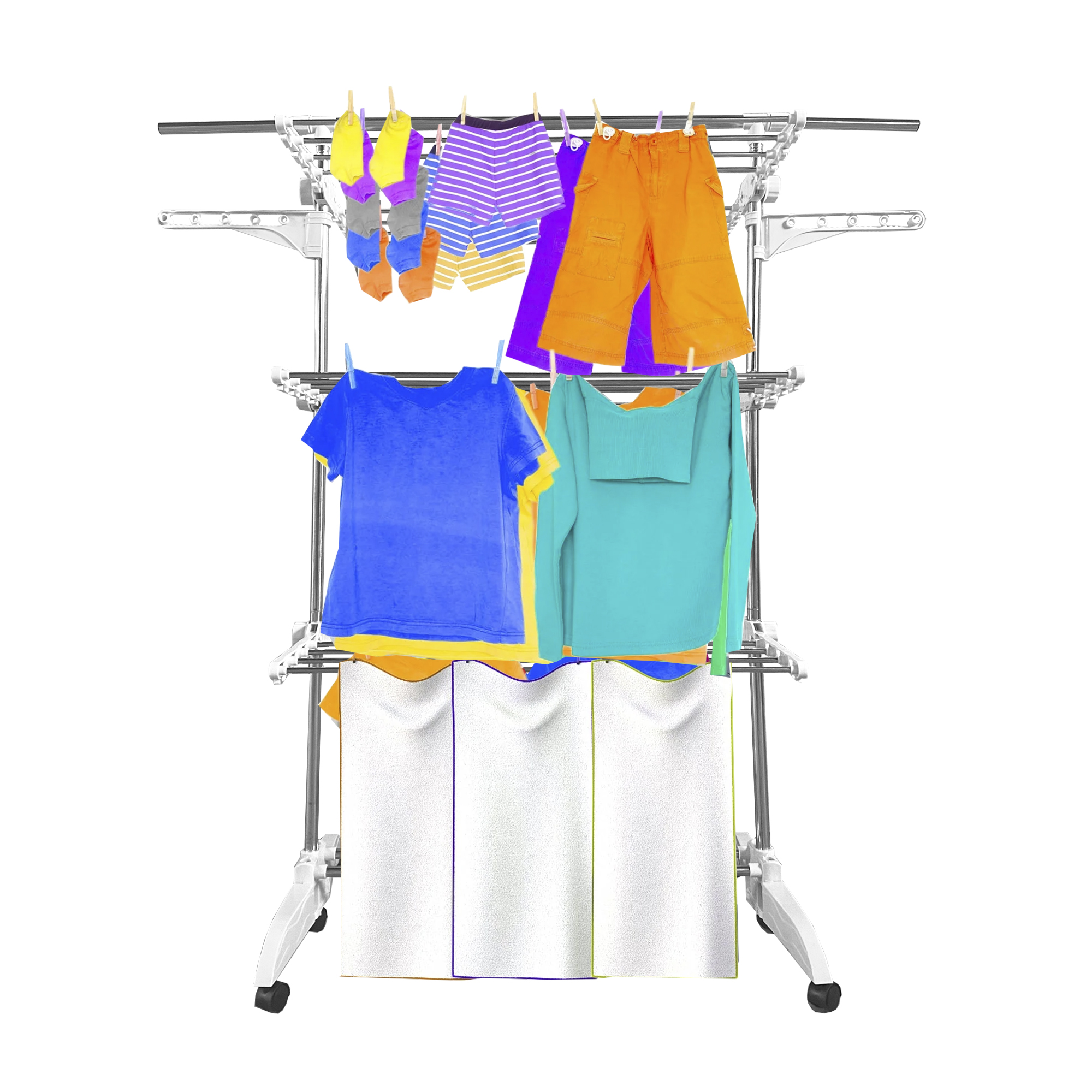 Ropa colorida cuelga de un tendedero.